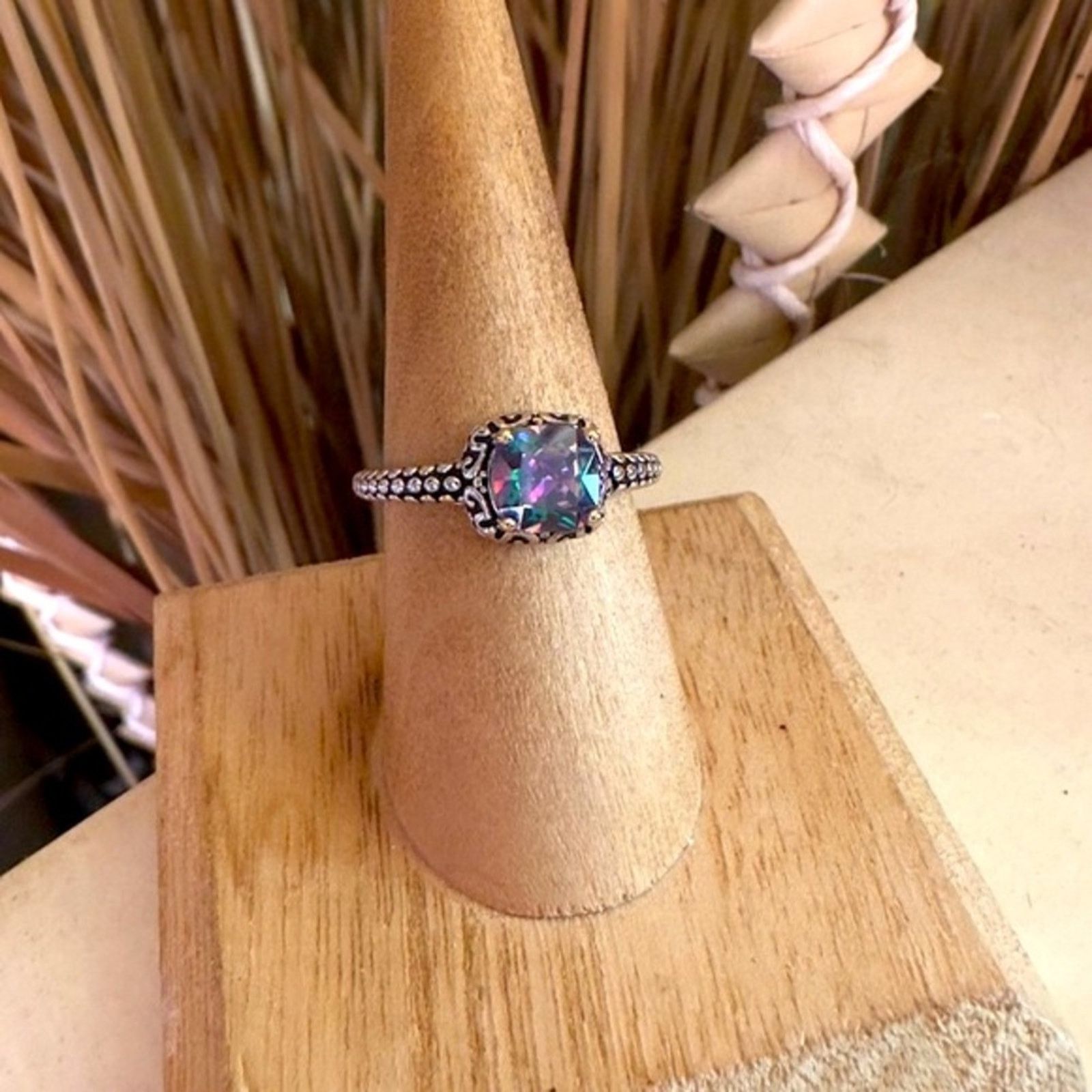 The Unbranded Brand Sterling Silver Celtic Rainbow Topaz Cushion CZ Ring Size ONE SIZE - 1 Thumbnail