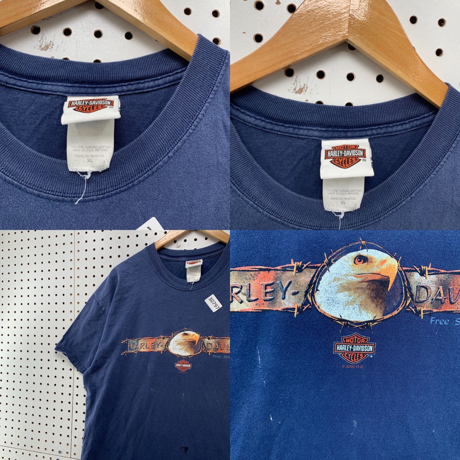 Harley Davidson Harley-Davidson Motorcycle Eagle Shirt Mens XL Blue Distressed Flame 23.5X30 Size US XL / EU 56 / 4 - 8 Thumbnail