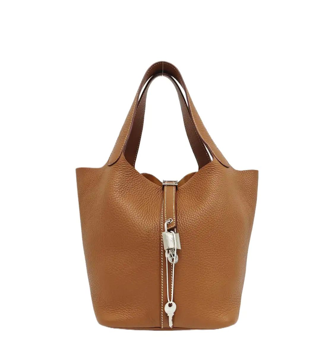 Hermes Hermes Picotin Lock 22 Gold Brown Clemence cowhide leather picotin handbag silve Size ONE SIZE - 1 Thumbnail