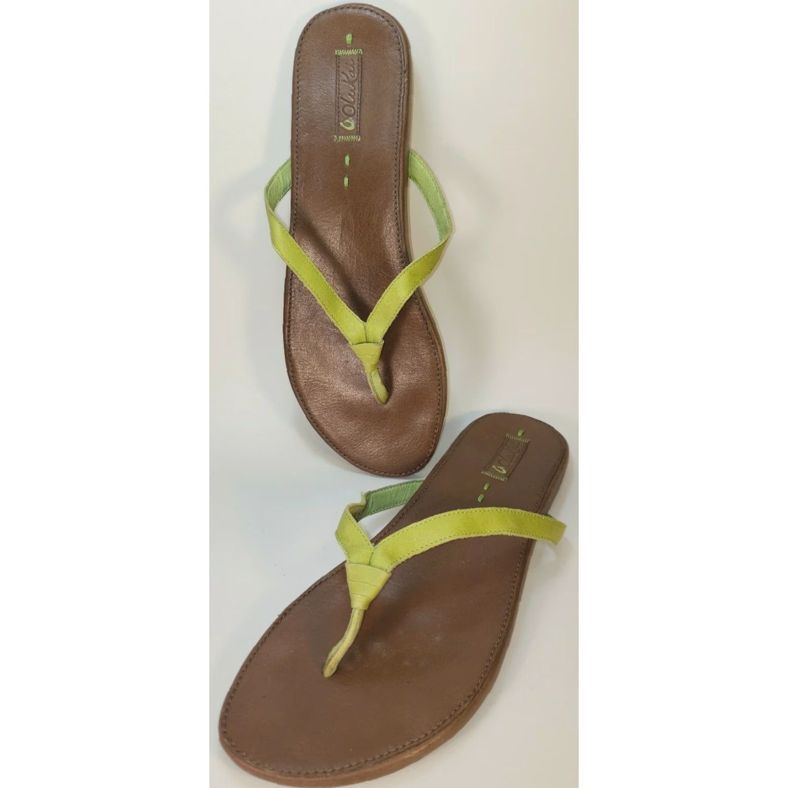 Olukai OluKai Hulali Flats Sandal Flip Flop Women's Size 11M Green Leather Straps Sandals Casual Comfort Arch Support Leather Insole M Strap Size US 11 / IT 41 - 2 Thumbnail