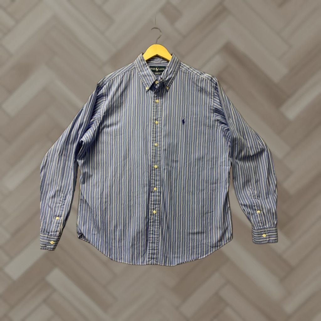Polo Ralph Lauren VINTAGE Ralph Lauren Men's Shirt Long Sleeve XL Blue Stripes Casual Designer Cotton Size US XL / EU 56 / 4 - 1 Thumbnail