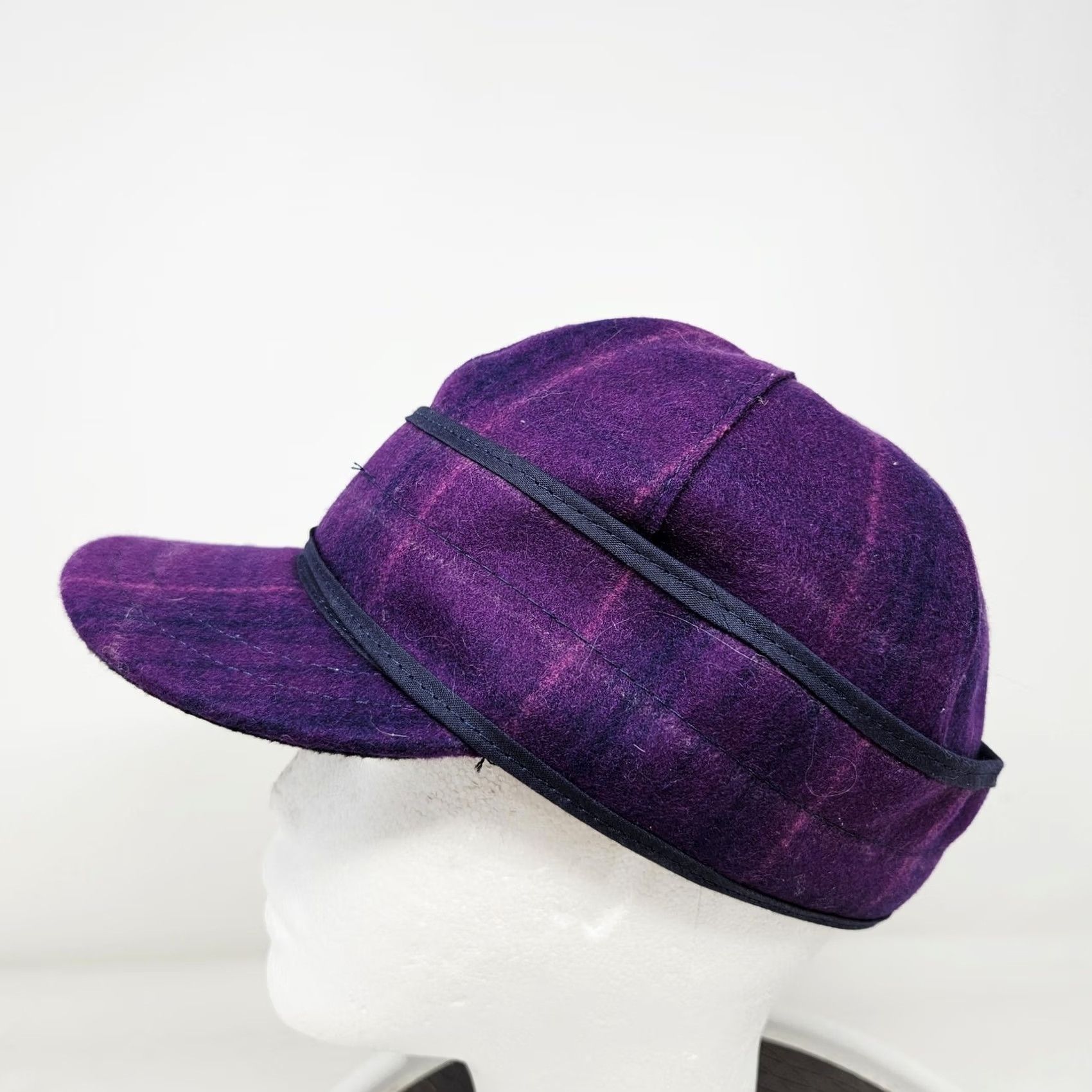 Vintage Stormy Kromer Hat Cap Fitted Womens 6 7/8 Purple Plaid Wool Lined USA Winter Cap Size ONE SIZE - 5 Thumbnail