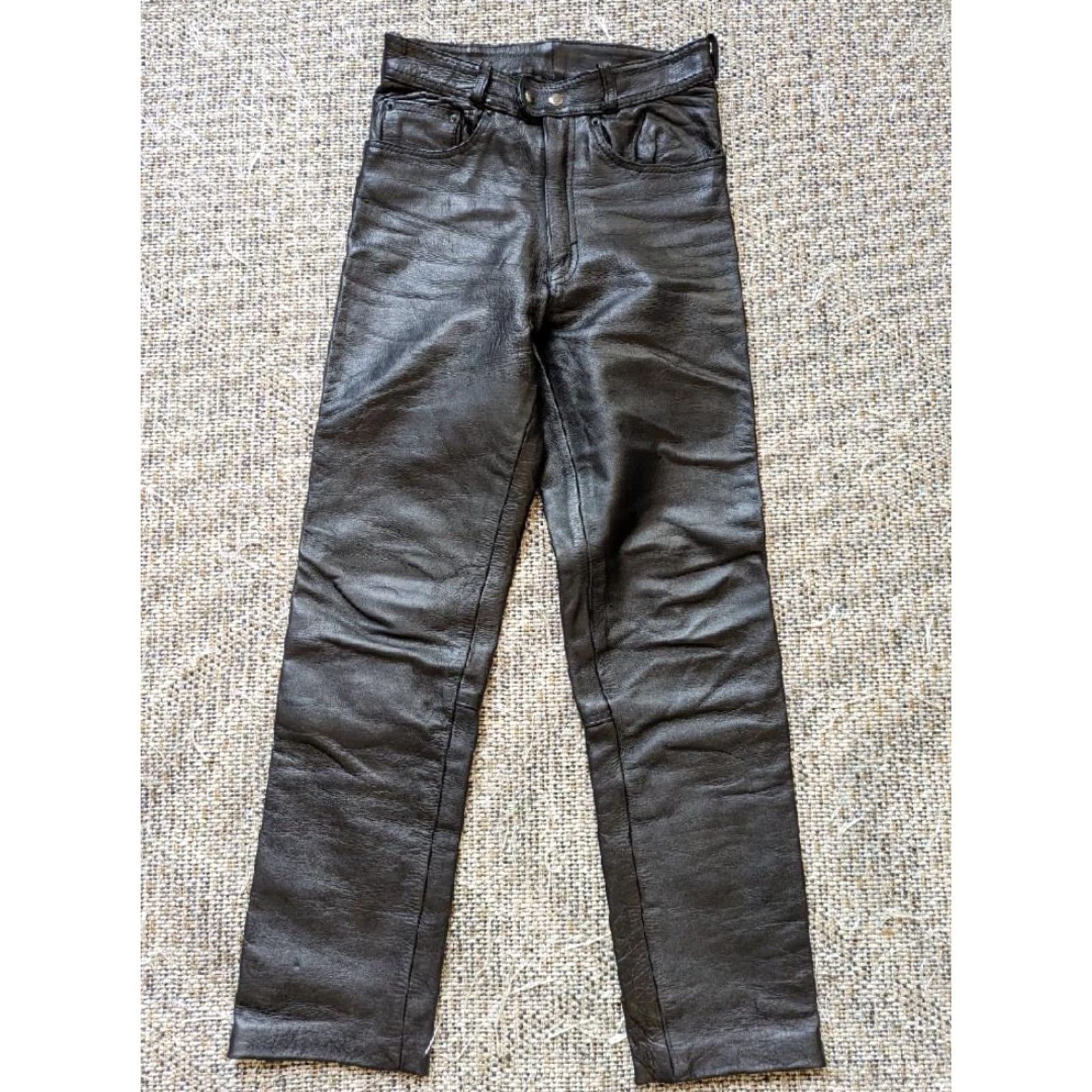 Vintage VINTAGE Motorcycle Pants Women 26x30 Black Leather Motorcycle Pants 26X30 Womens Vintage 1990s Slender Straight Rise High Leather Pants Size 26" / US 2 / IT 38 - 2 Thumbnail