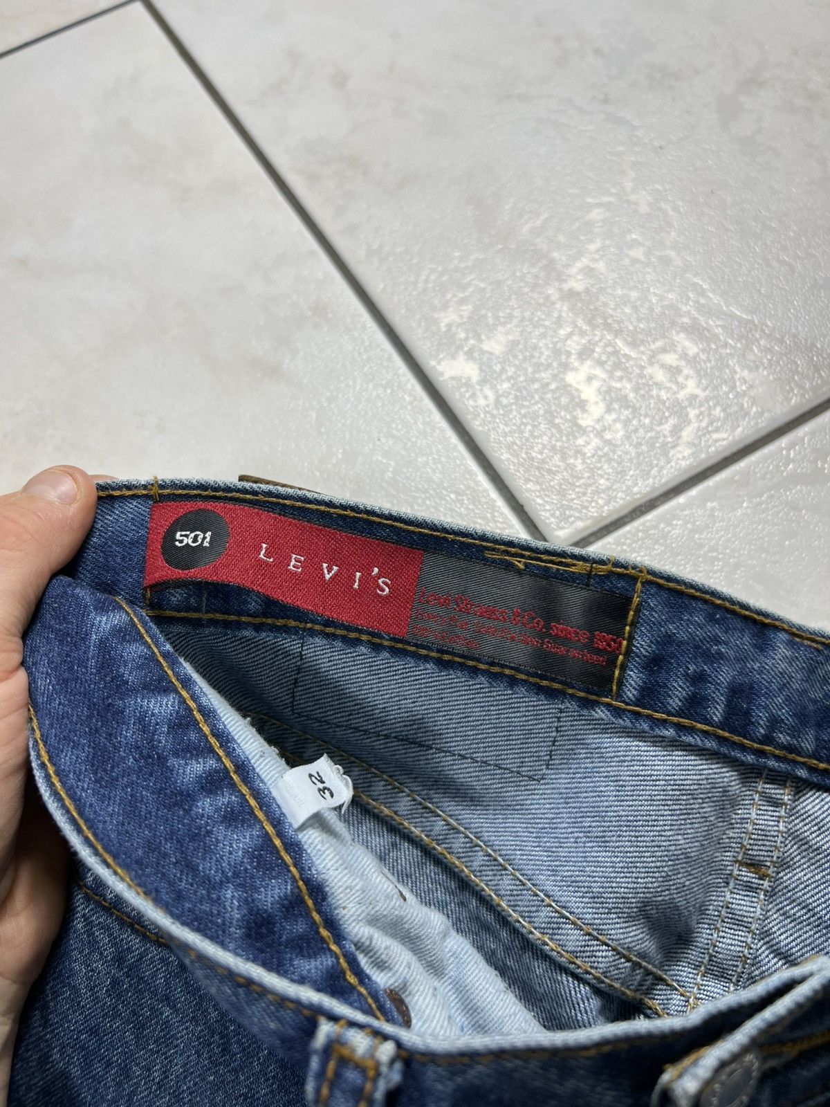 Levi's Vintage 90s Levi’s 501 hybrid leather denim tied strap pants Size US 32 / EU 48 - 20 Thumbnail
