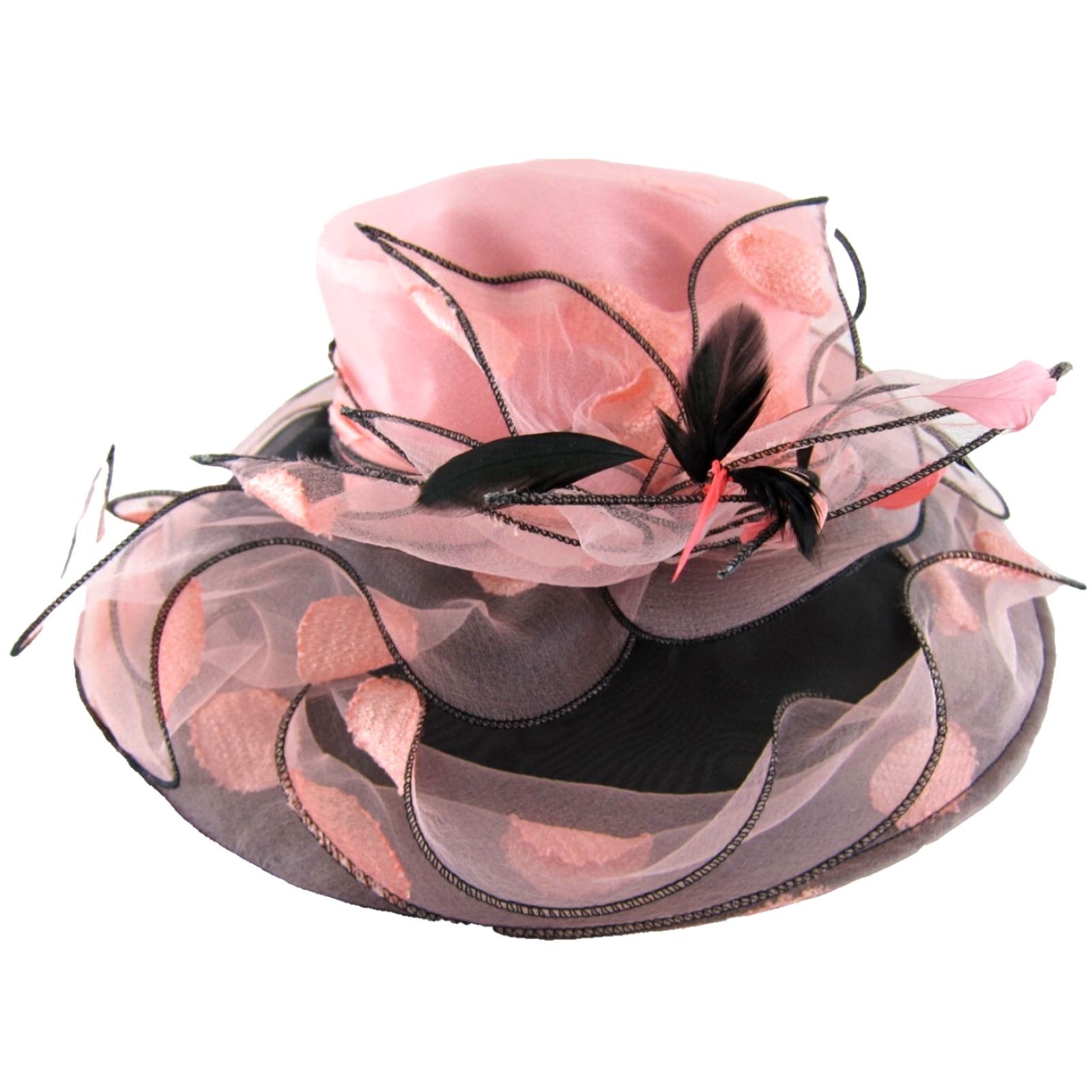 Vintage VINTAGE June’s Young Lace Tulle Church Derby Wide Brim Pink Polka Dot Sun Hat Size ONE SIZE - 2 Thumbnail