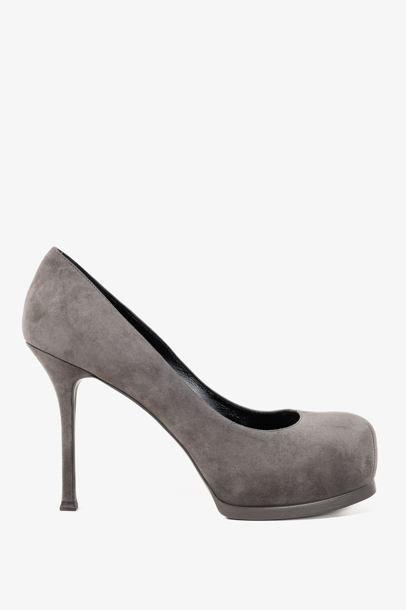 Saint Laurent Paris Saint Laurent Tribute Earth Grey Suede Platform Pumps Size US 8.5 / IT 38.5 - 1 Thumbnail