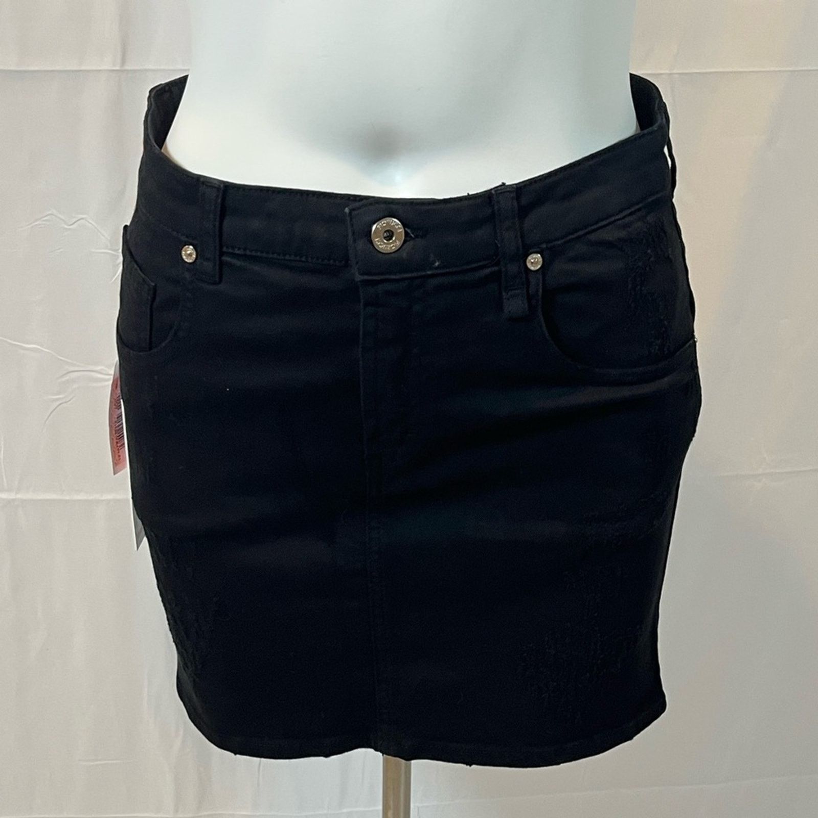 Fiorucci Fiorucci Black Distressed Mini Skirt Size 30" / US 8 / IT 44 - 1 Thumbnail
