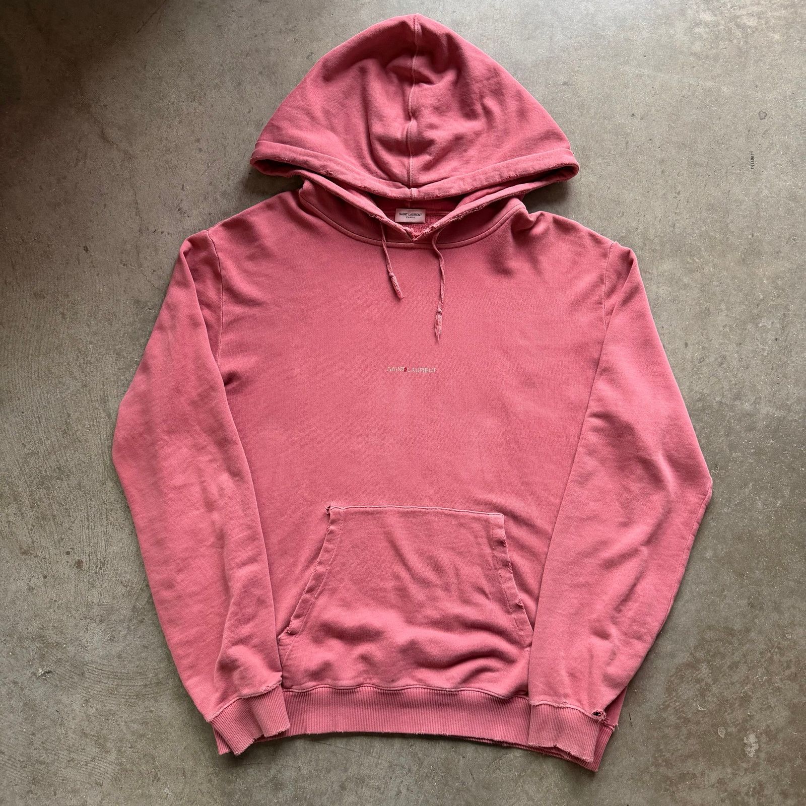 Saint Laurent Paris Yves Saint Laurent Distressed Logo Hoodie Red Size US XL / EU 56 / 4 - 1 Thumbnail