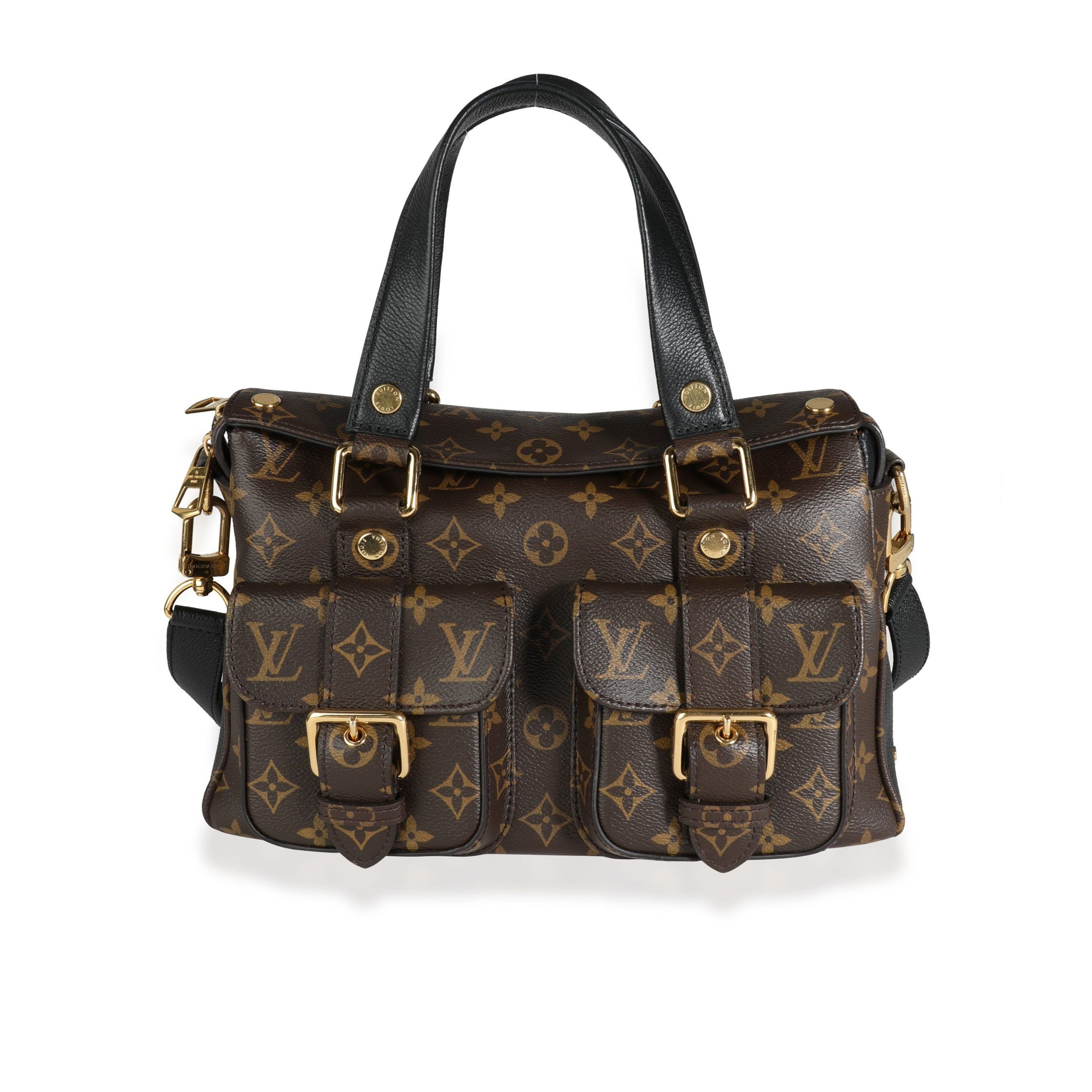 image of Louis Vuitton Monogram Canvas & Noir Leather Manhattan Nm in Brown, Women's