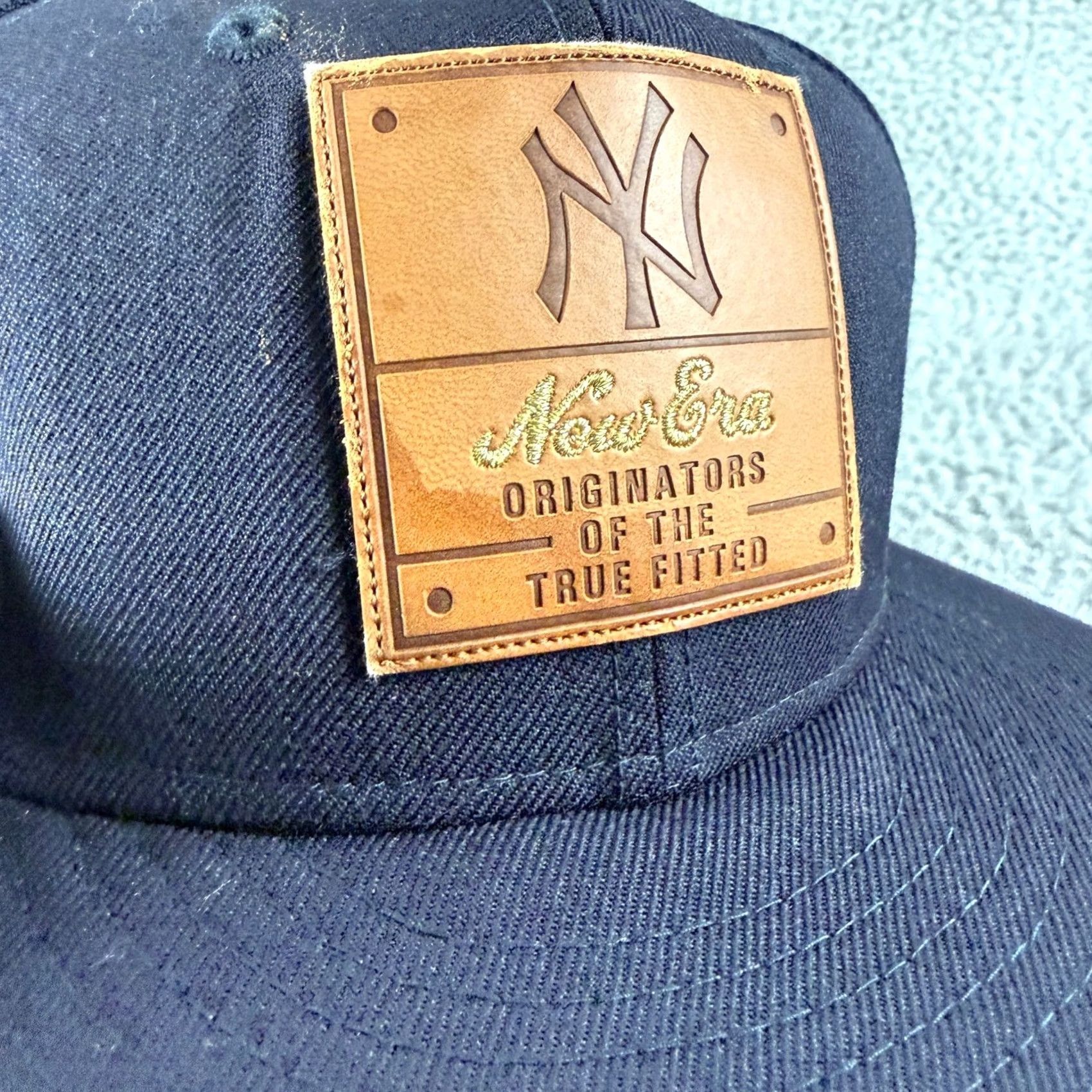 New Era New Era 59FIFTY Fitted Hat Mens 7 1/4 Navy Blue NY Yankees Wool Leather Patch Baseball Cap Solid Circa 1990s Mens Size ONE SIZE - 2 Thumbnail