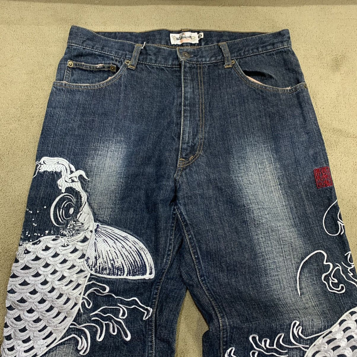 Karakuri Tamashii Vintage Karakuri Tamashii Koi Fish Embroidered Jeans Pants Size US 34 / EU 50 - 2 Thumbnail