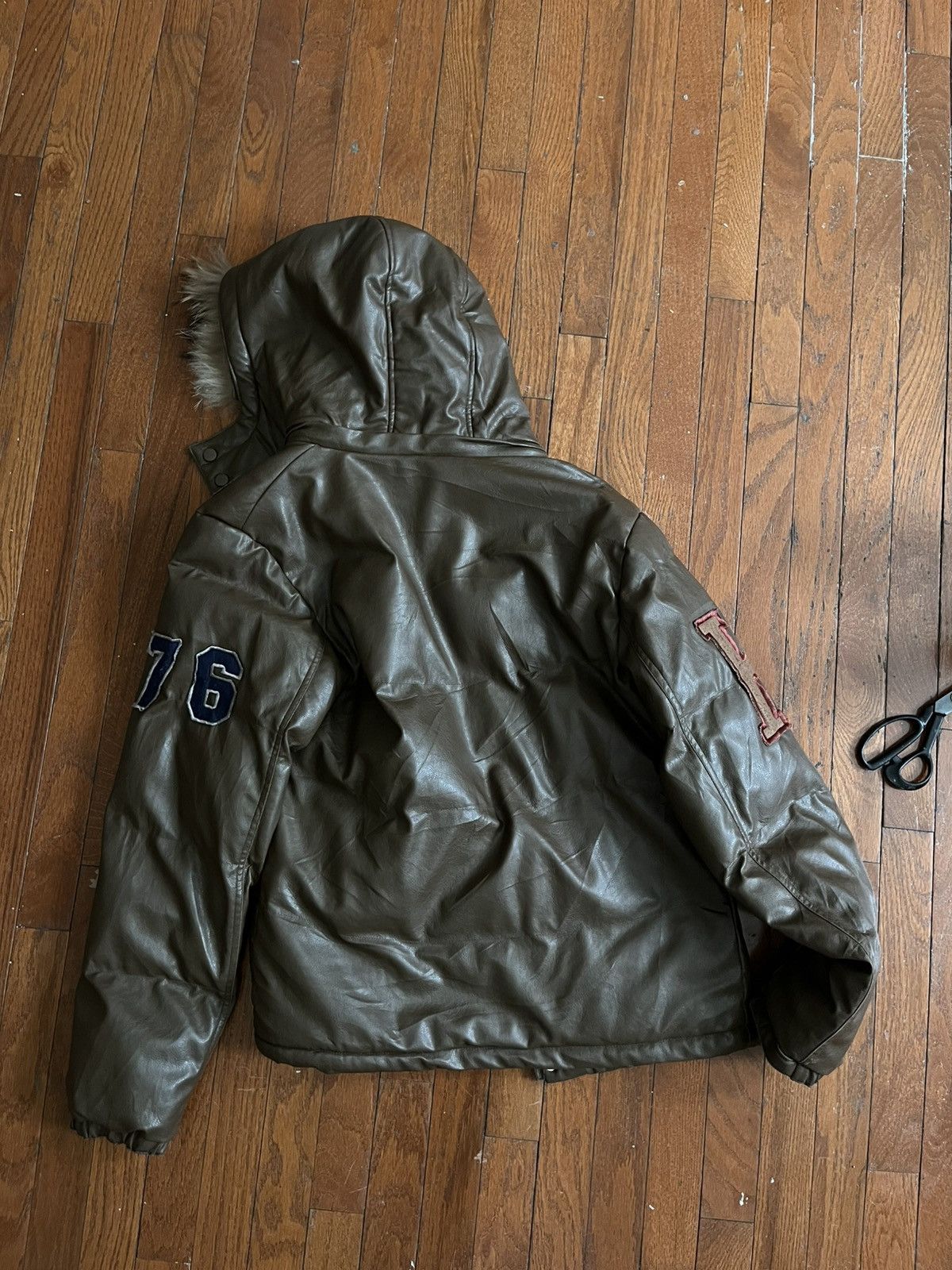 Japanese Brand Brown leather bomber/parka fur, patches Size US M / EU 48-50 / 2 - 10 Thumbnail