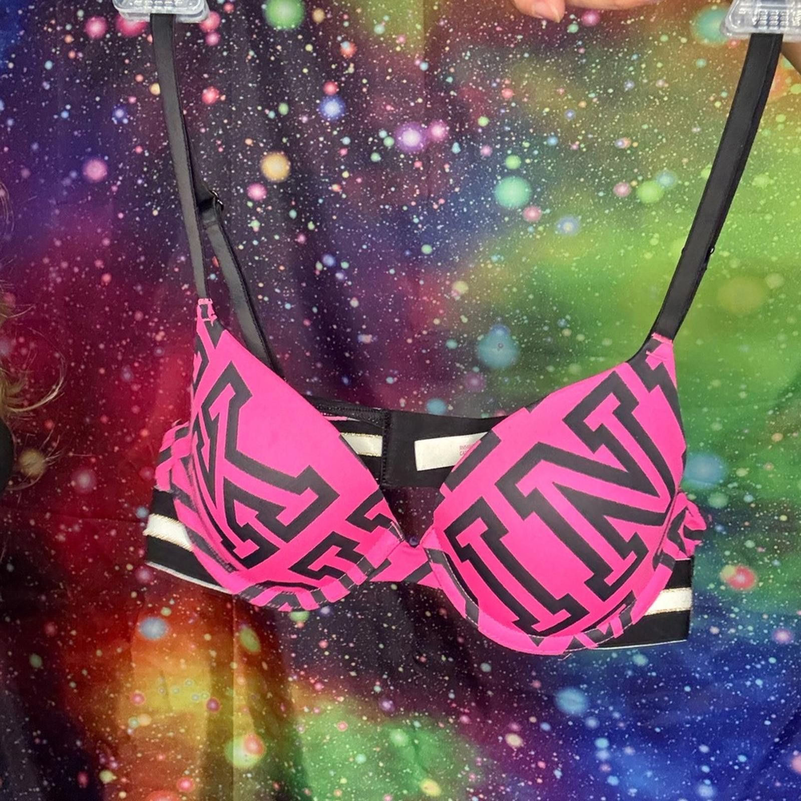 Designer PINK Victoria's Secret Black and Pink Zipper Bra Size ONE SIZE - 1 Thumbnail