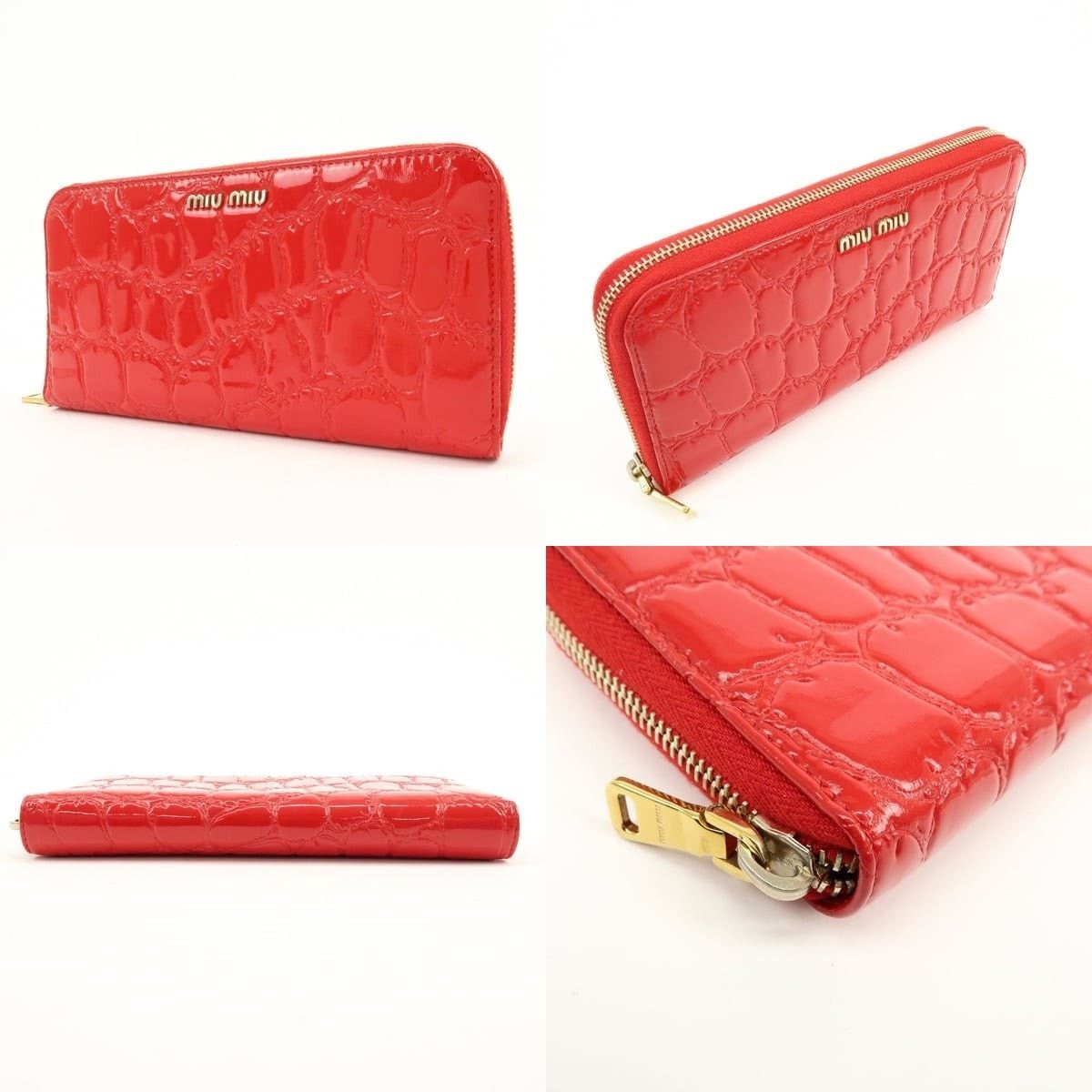 Miu Miu Miu Miu Patent Embossed Leather Zippy Wallet Red Size ONE SIZE - 3 Thumbnail