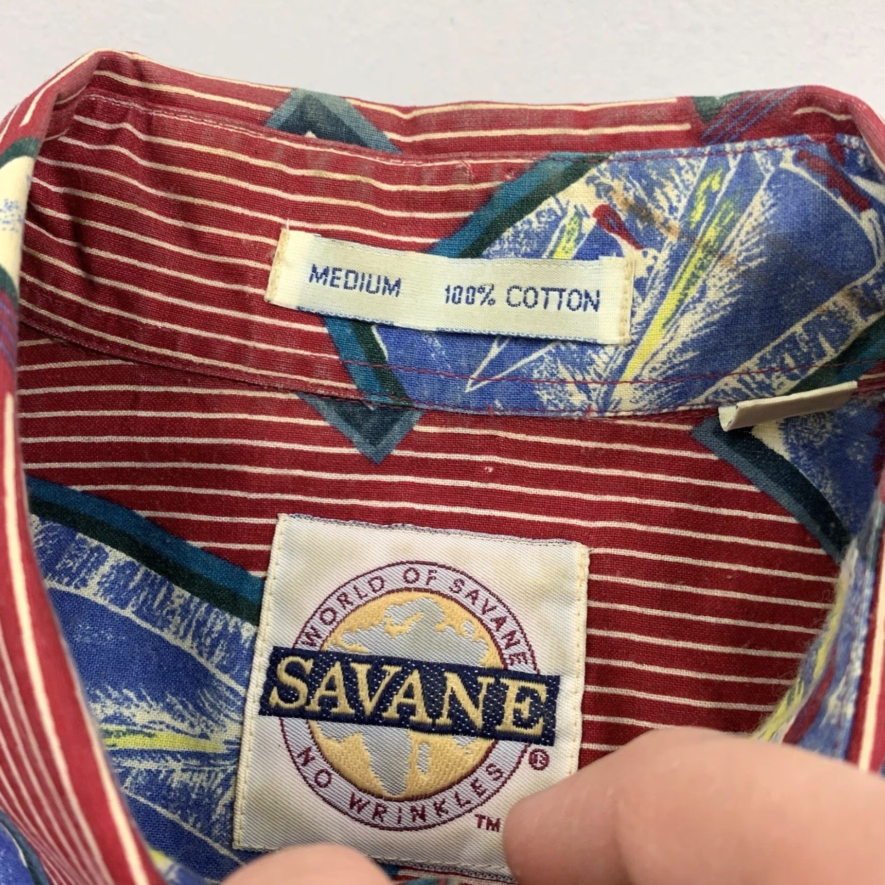 Savane VINTAGE Savane Button-Up Shirt Men Adult Medium Red Sail Boat Print Nautical 90s USA Navy? Size US M / EU 48-50 / 2 - 4 Thumbnail