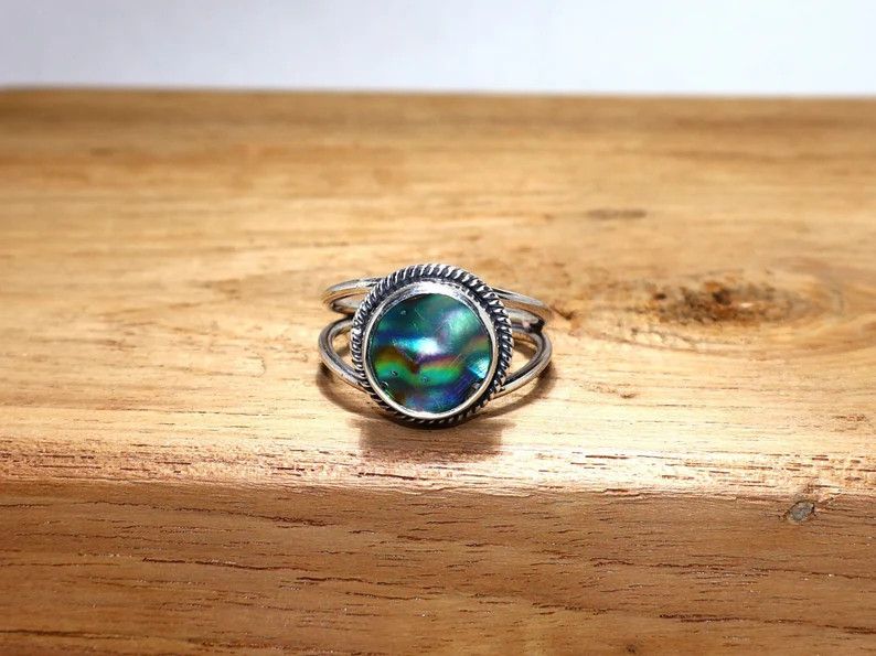 Handmade Abalone Shell Ring: Handmade Sterling Silver Ocean Jewelry Size ONE SIZE - 2 Thumbnail