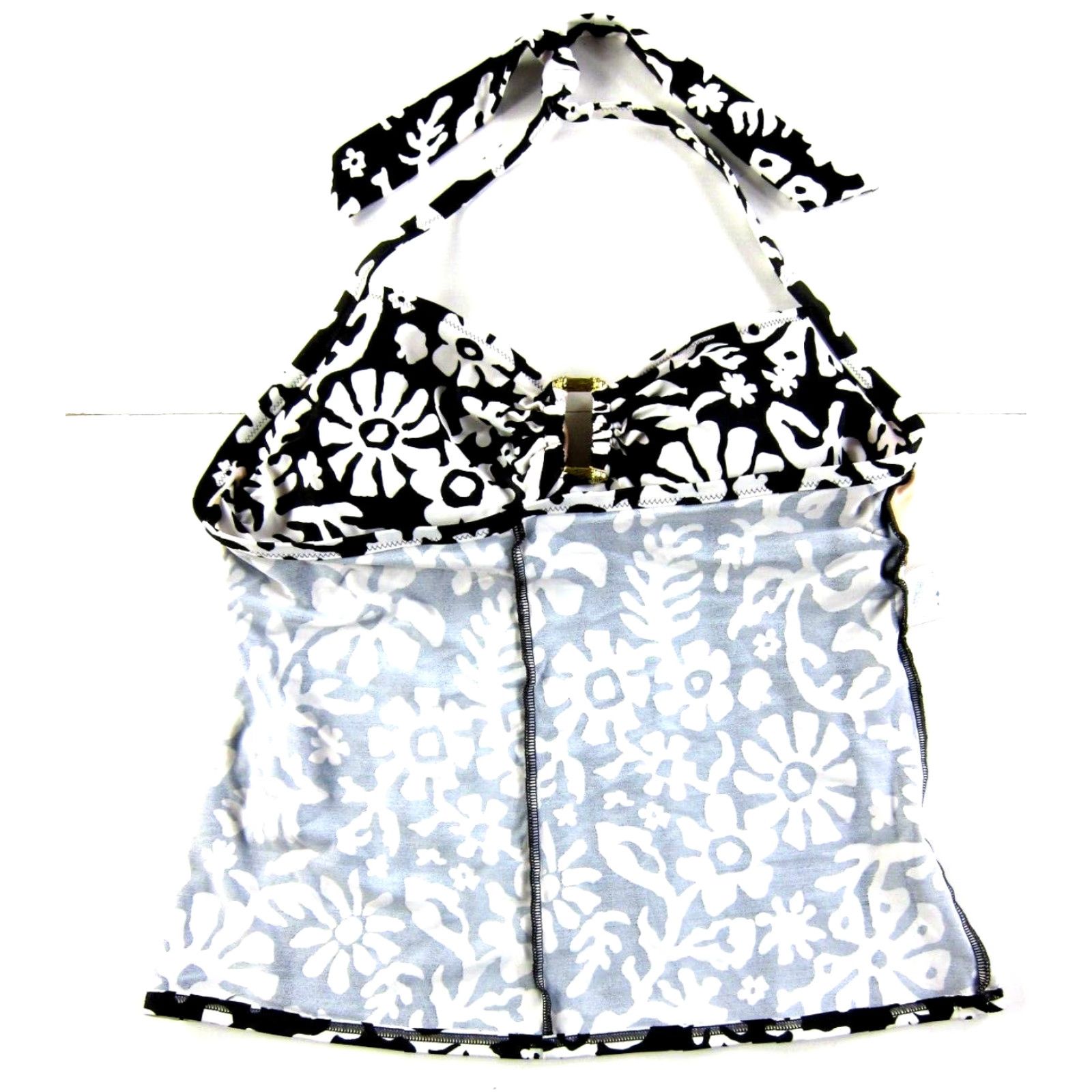 Lands' End Lands' End Black White Gold Floral Padded Built In Bra Halter Tankini Swim Top 16 Size XXL / US 16-18 / IT 52-54 - 6 Thumbnail