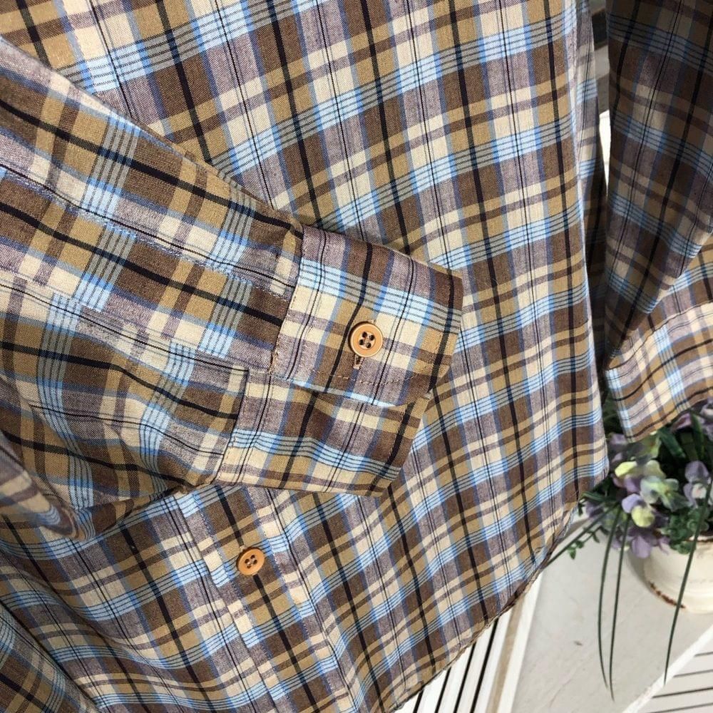 Vintage blue tan brown plaid lightweight cotton long sleeves shirt M Size US M / EU 48-50 / 2 - 7 Thumbnail