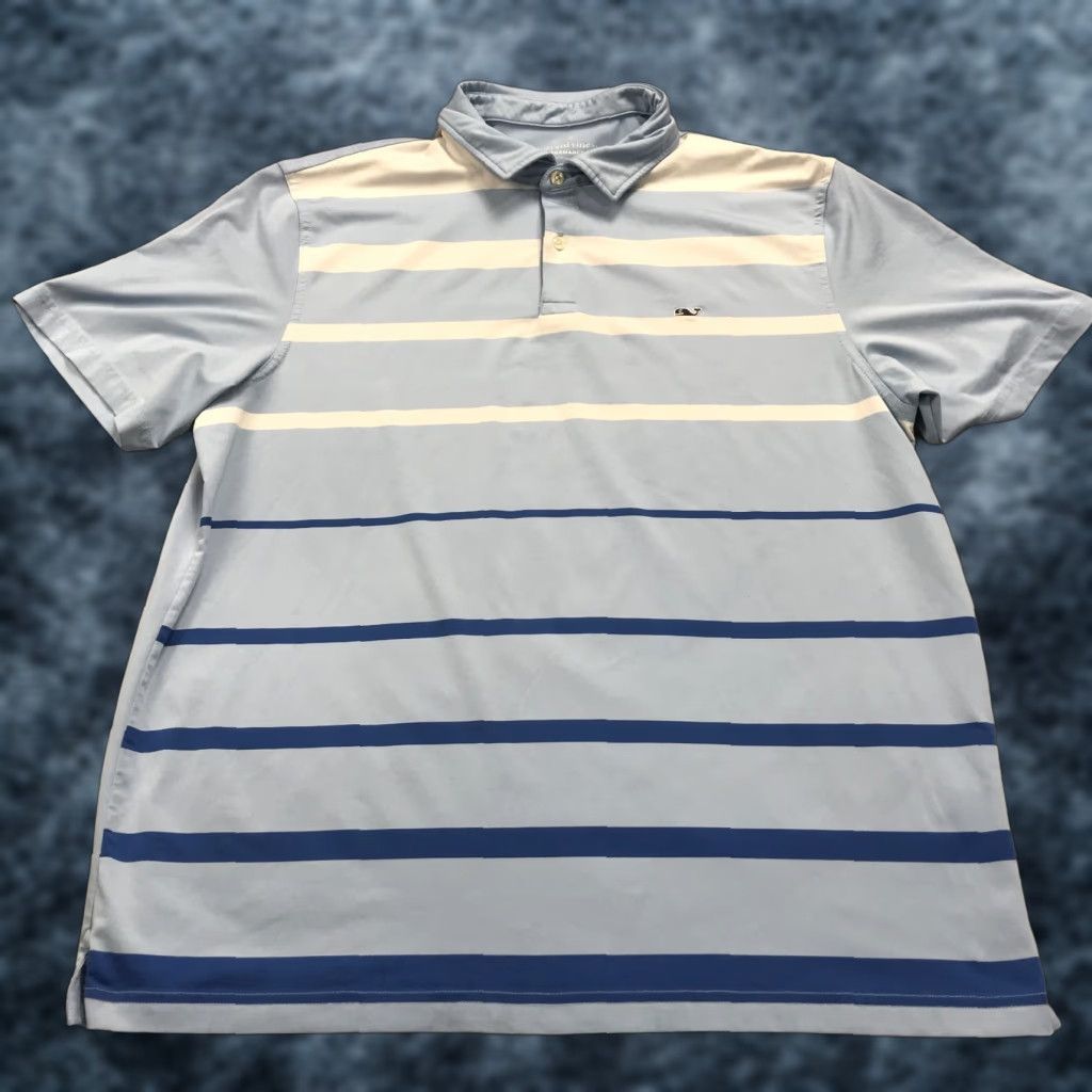 Vineyard Vines Vineyard Vines Polo Shirt Mens XL Light Blue Striped Performance Golf Polo Size US XL / EU 56 / 4 - 1 Thumbnail