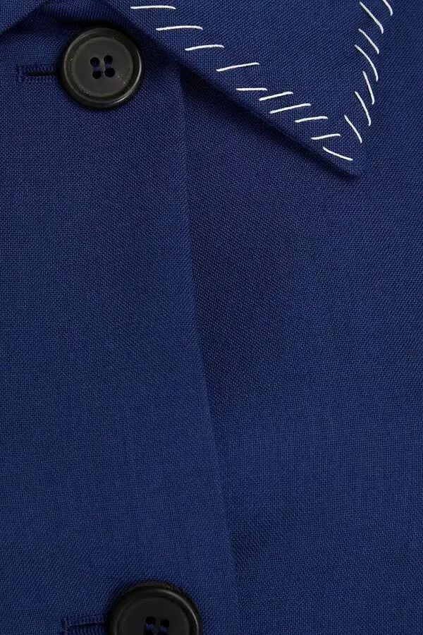 Marni oc11z0525 Belted Embroidered Wool Coat in Indigo Size M / US 6-8 / IT 42-44 - 4 Thumbnail