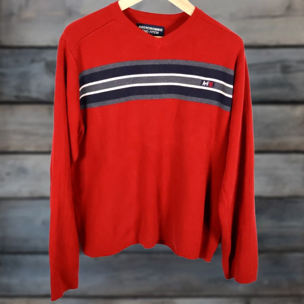 Abercrombie & Fitch VINTAGE Abercrombie & Fitch Sweater Men's XL Red Striped Knit Pullover Crew Neck 90s Hipster Retro Casual Size US XL / EU 56 / 4 - 1 Thumbnail