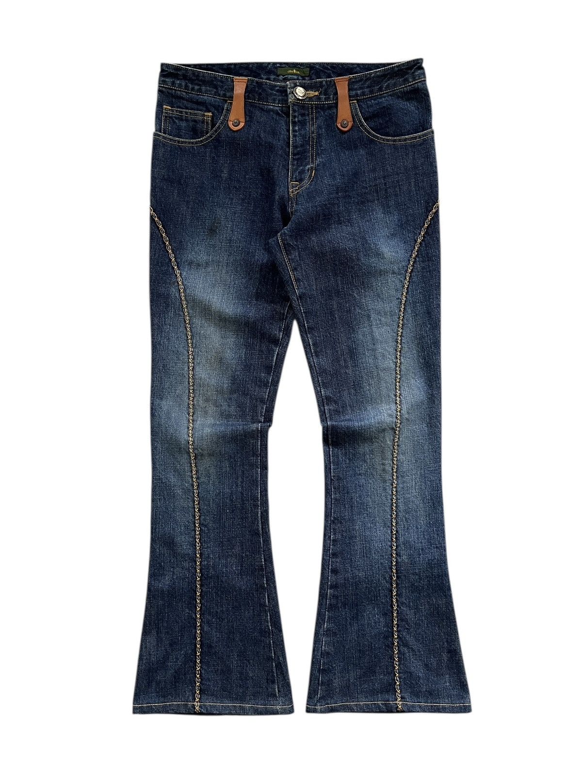 Obelisk 1990s Obelisk Stitching Flare Denim Leather Trim Size US 30 / EU 46 - 1 Thumbnail