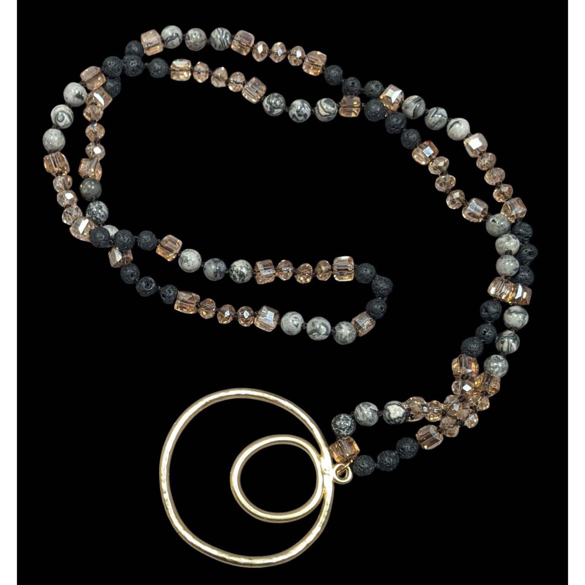 Other Bohemian Stone And Glass Beaded Necklace With Open Circle Go Size ONE SIZE - 1 Thumbnail