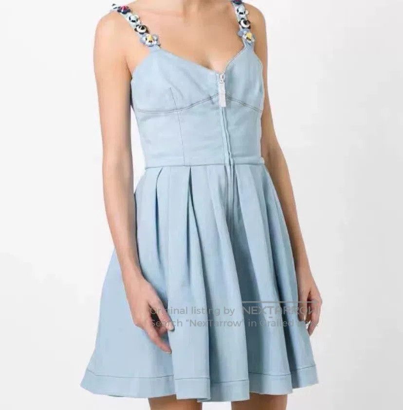 Fendi Fendi Light Blue Floral Cotton Denim Dress. Size M / US 6-8 / IT 42-44 - 7 Thumbnail