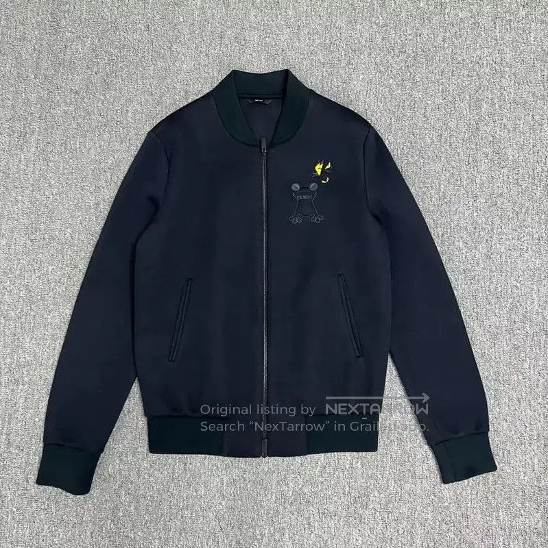 Fendi Black Cotton Logo Long Sleeve Jacket .