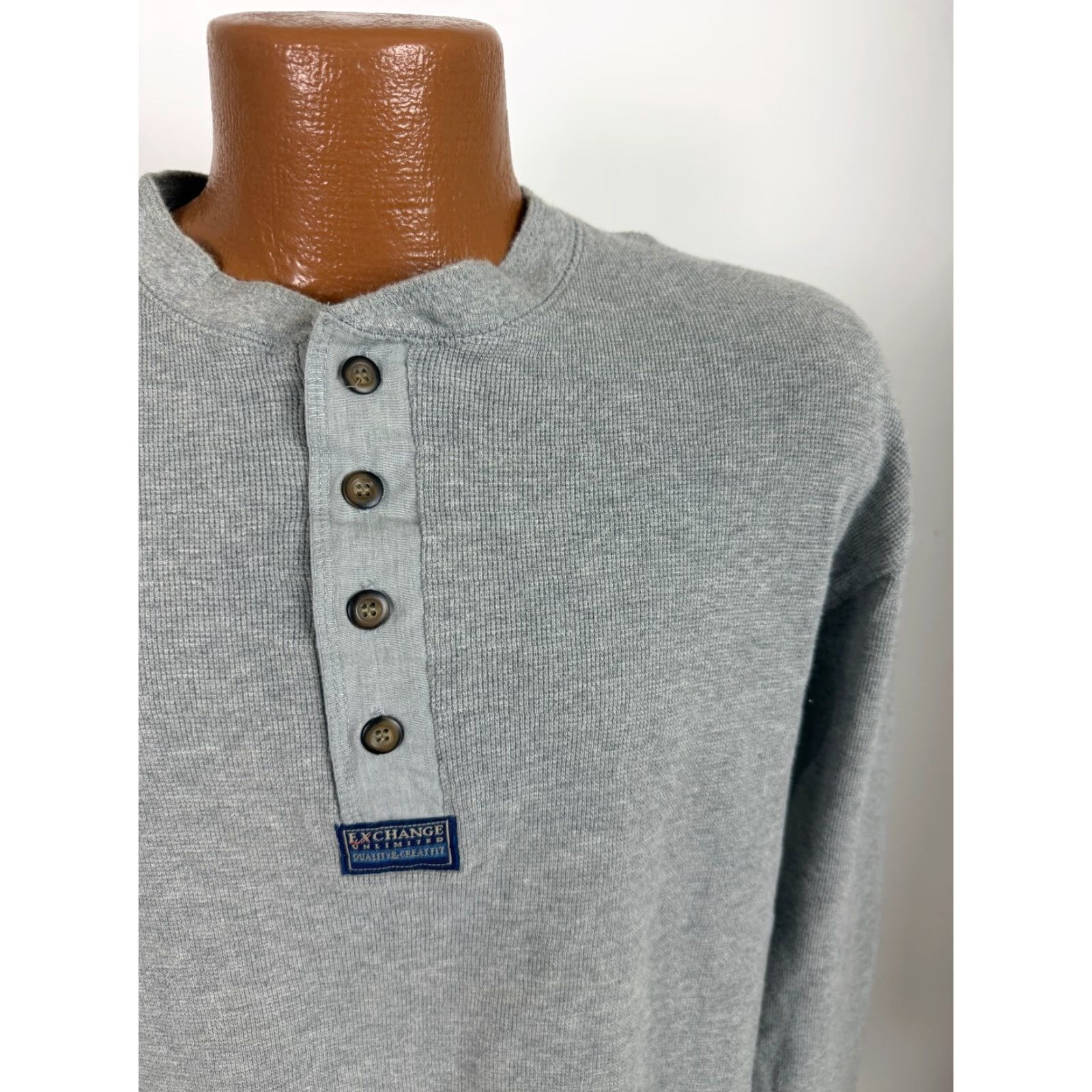 Vintage VINTAGE 90s Waffle-Knit Shirt Men Medium Heather Gray Cotton T-Shirt Outdoor Grunge Hipster 90s Mens Middle Age? Size US M / EU 48-50 / 2 - 2 Thumbnail