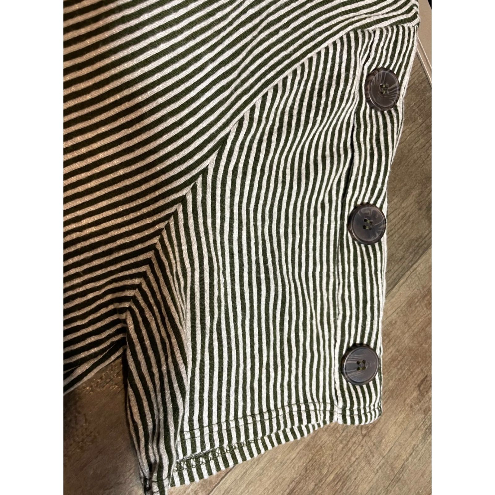 Vintage Exclusive Shirt Womens XL Striped Moss Green & White Short Sleeve Size XL / US 12-14 / IT 48-50 - 4 Thumbnail