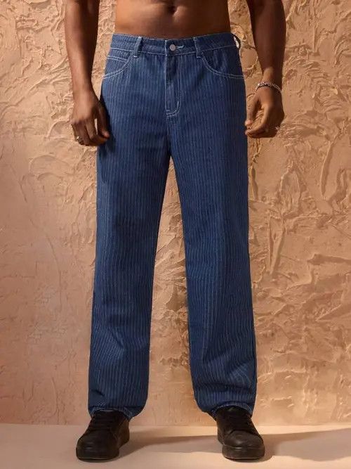 Jean × Vintage Striped Y2K baggy skate 90s denim jeans Size US 35 - 2 Thumbnail