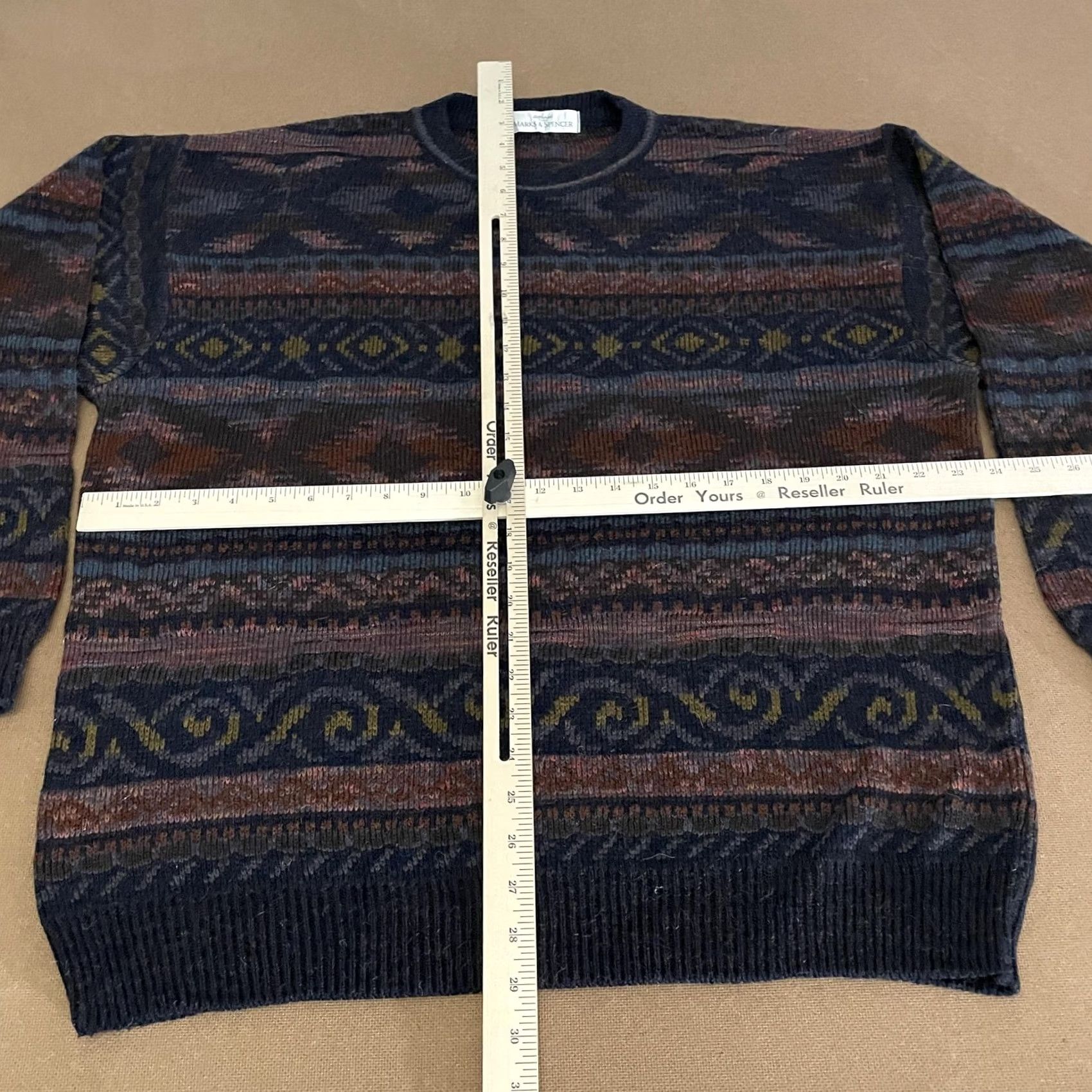 Marks & Spencer VINTAGE St Michael from Marks & Spencer Sweater Mens Large Navy Multi Knit Crew Neck 90s M&S UK Makers" Size US L / EU 52-54 / 3 - 5 Thumbnail