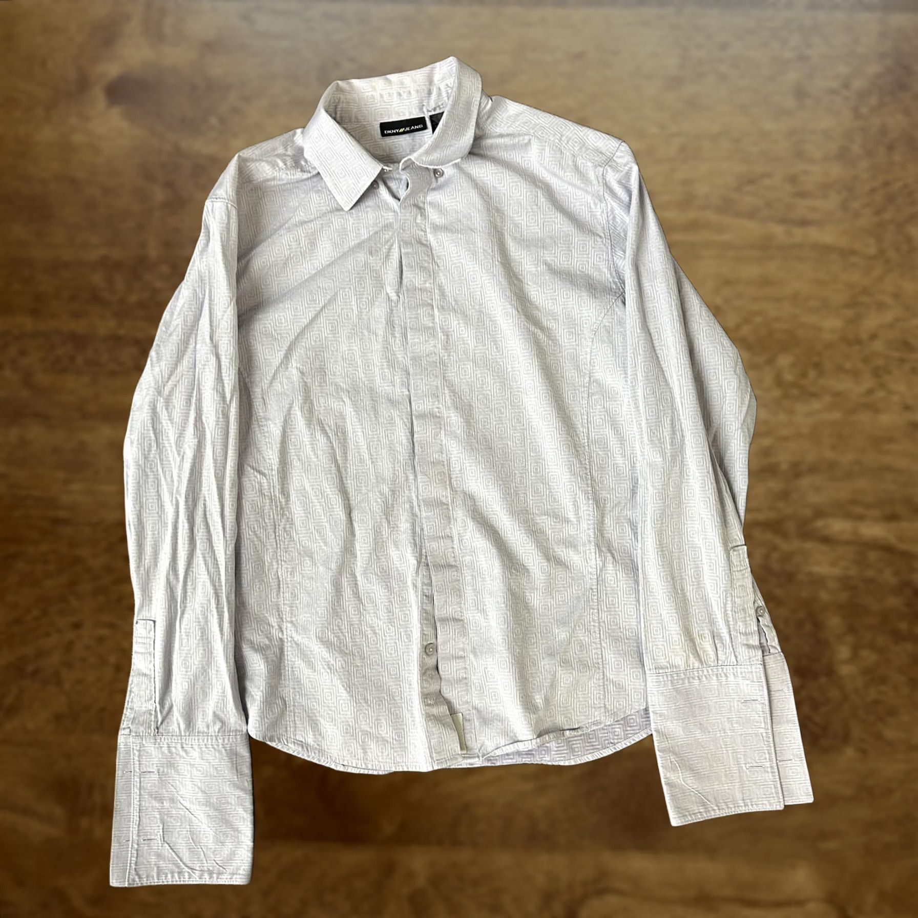 DKNY DKNY Jeans Mens Dress Shirt Long Sleeve Button-Up Geometric Gray XL Cotton Size 46R - 1 Thumbnail