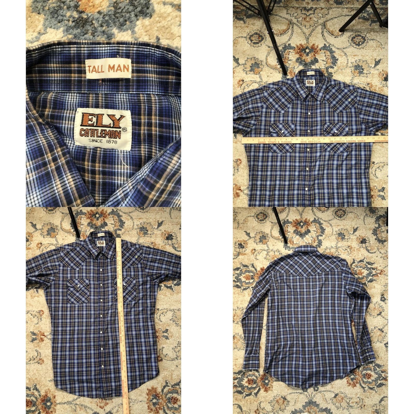 Vintage ELY Cattleman Shirt Mens LT Tall Blue Plaid Western Pearl Snap Cowboy Shirt Size US L / EU 52-54 / 3 - 8 Thumbnail