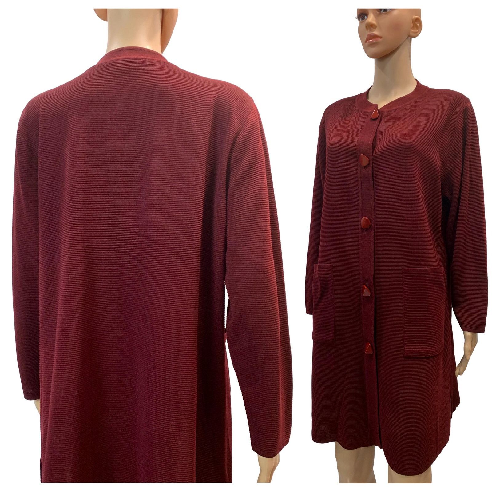 Other Exclusively Misook Burgundy Long Ribbed Cardigan Sweater Size L / US 10 / IT 46 - 9 Thumbnail
