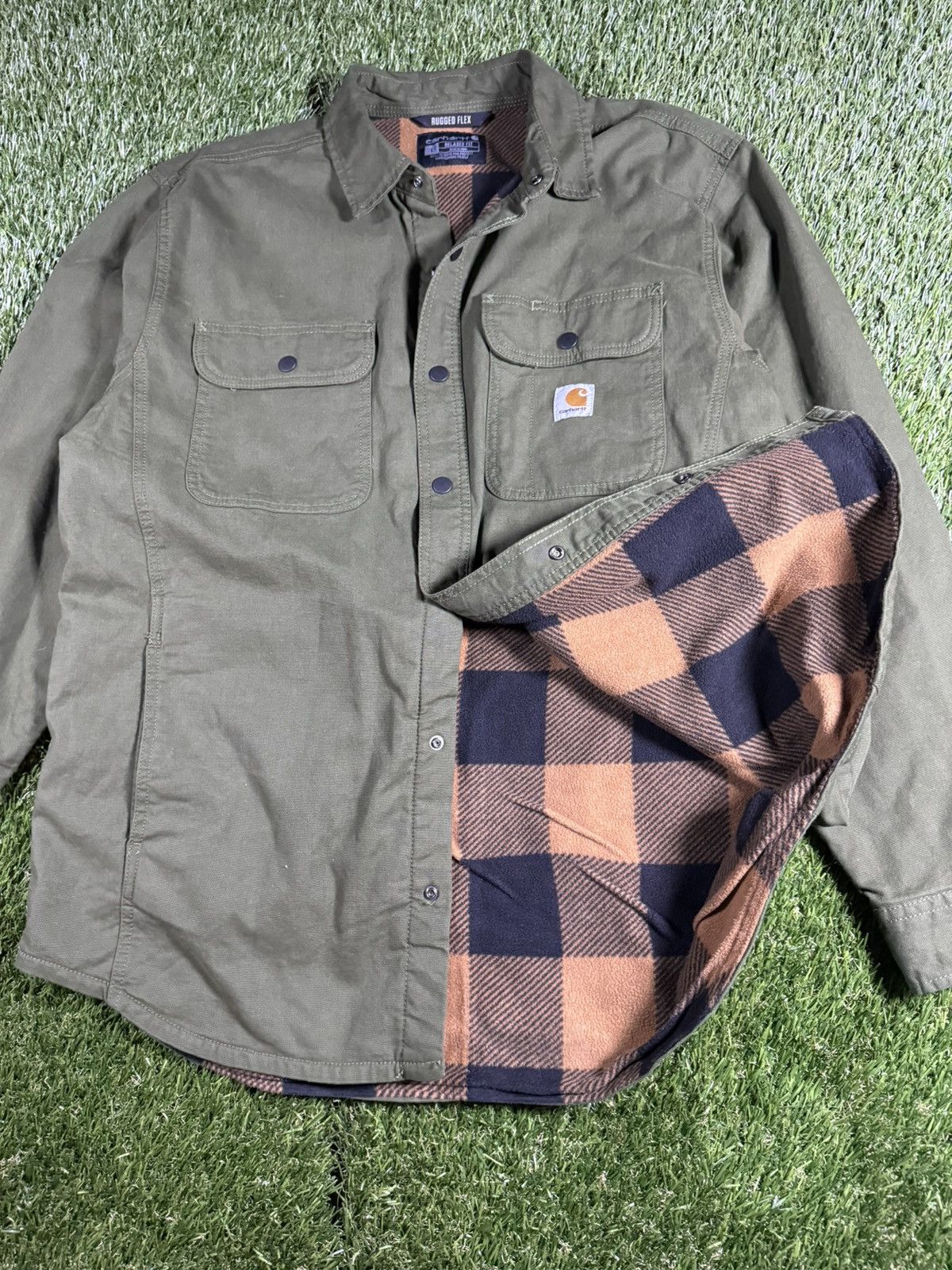 Carhartt Vintage Y2k Olive Green Blanket Lined Carhartt Chore Jacket Size US L / EU 52-54 / 3 - 2 Thumbnail
