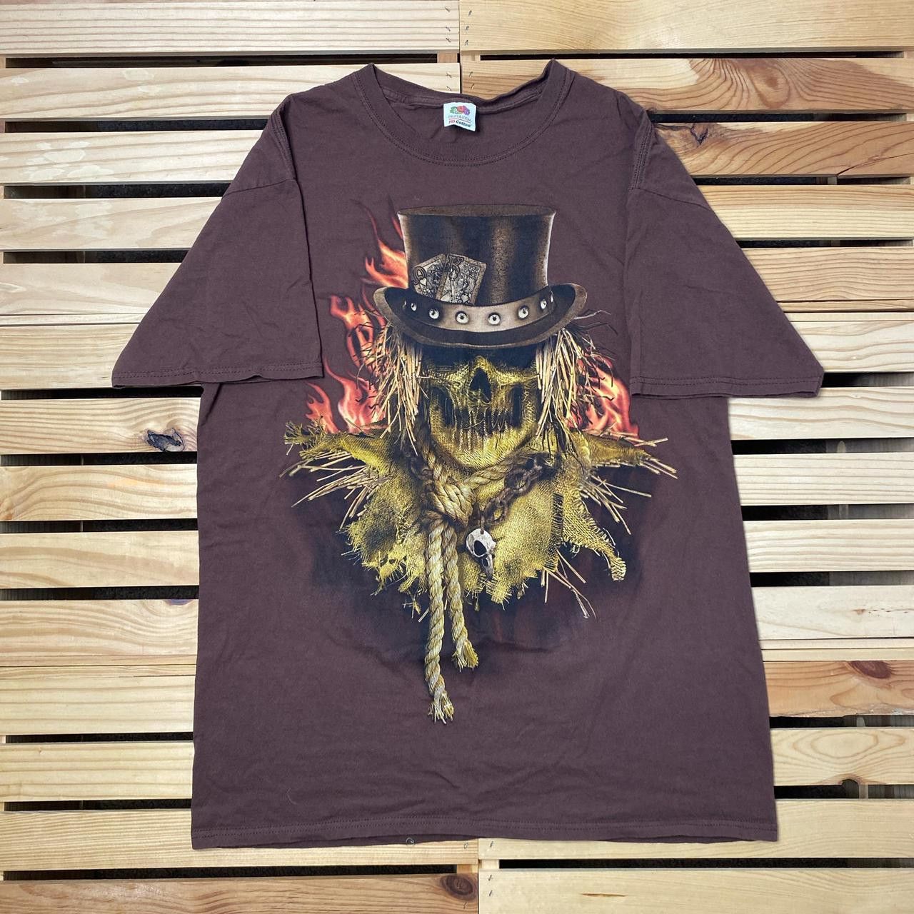 Fruit Of The Loom Scarecrow Brown Y2K Halloween Tee Size Large Size US L / EU 52-54 / 3 - 1 Thumbnail