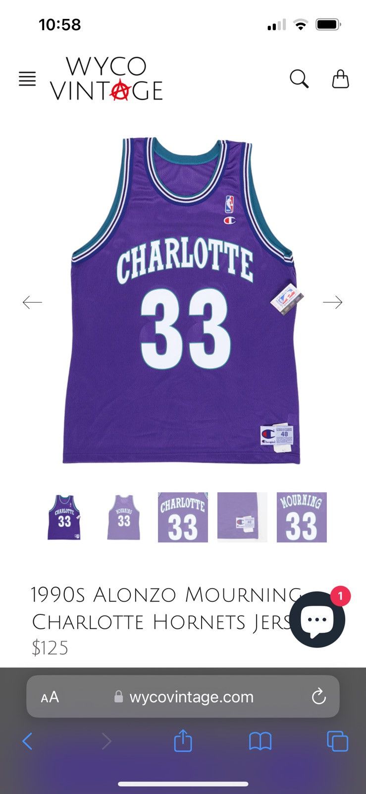 Champion × NBA Vintage Charlotte Hornets jersey -Alonzo Mourning Size US M / EU 48-50 / 2 - 4 Thumbnail