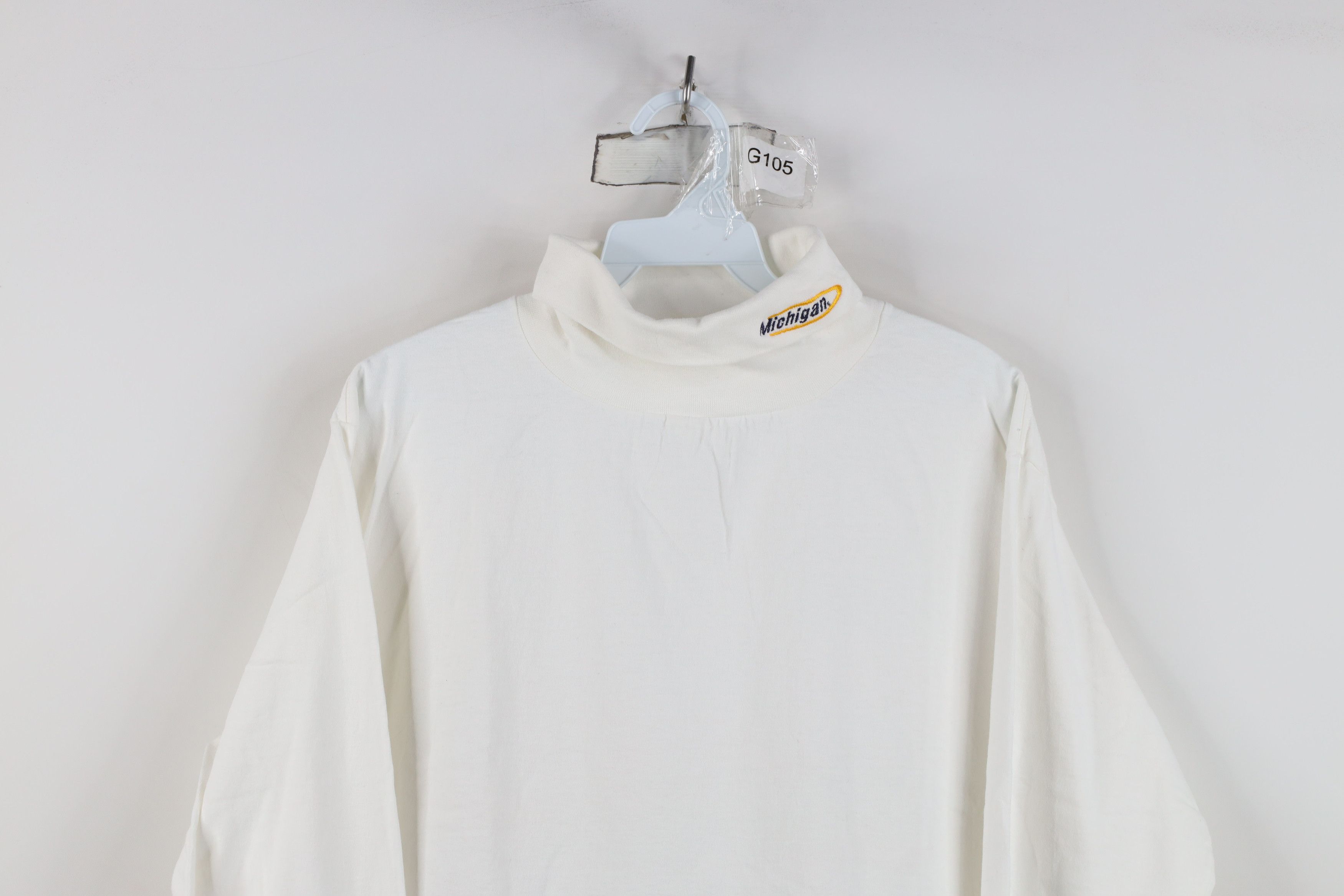 Vintage Vintage 90s University of Michigan Turtleneck T-Shirt White Size US L / EU 52-54 / 3 - 2 Thumbnail