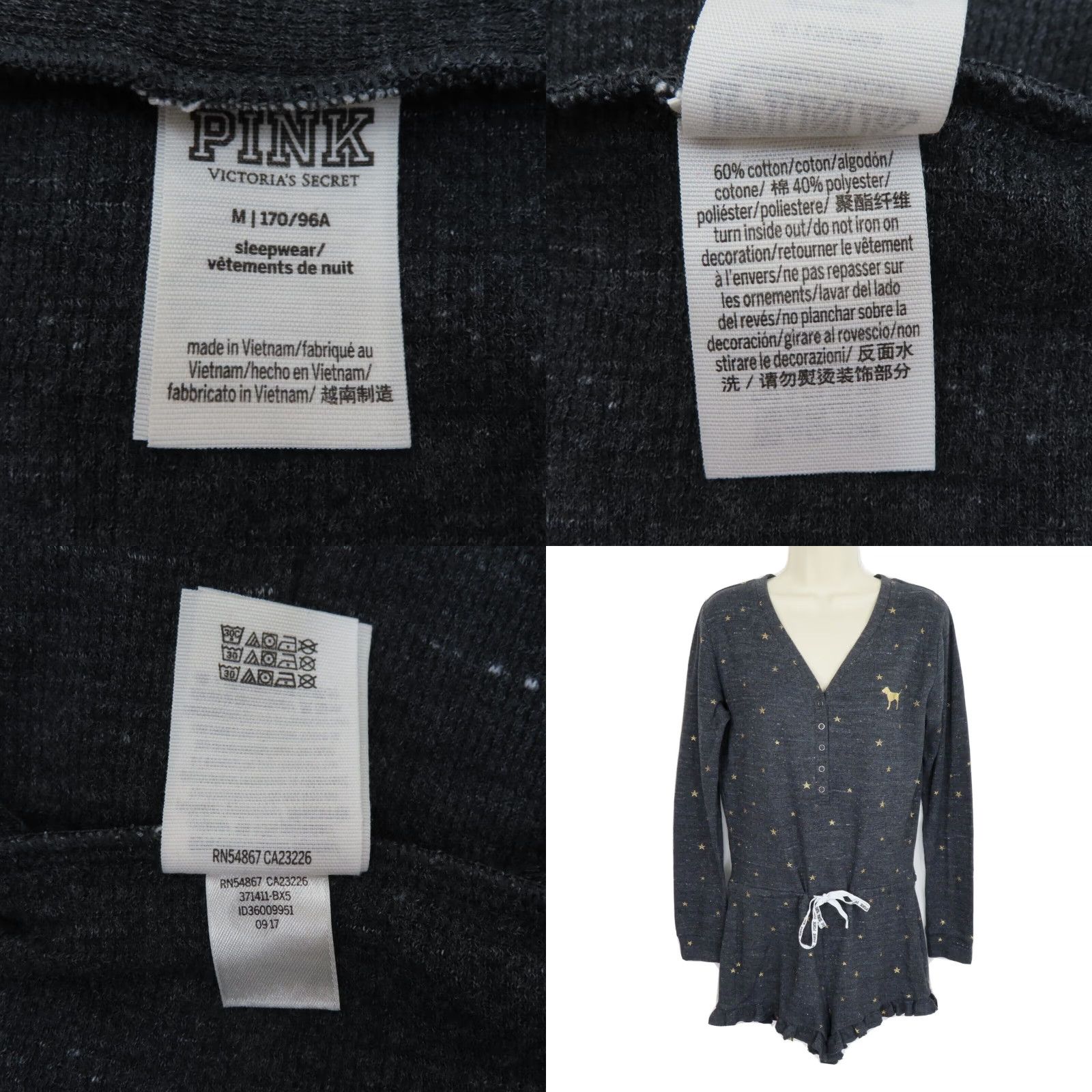Victoria's Secret PINK Victoria's Secret One Piece Lounge Romper Long Sleeve Button Front Gray Cotton Blend Medium M Slip Size M / US 6-8 / IT 42-44 - 8 Thumbnail