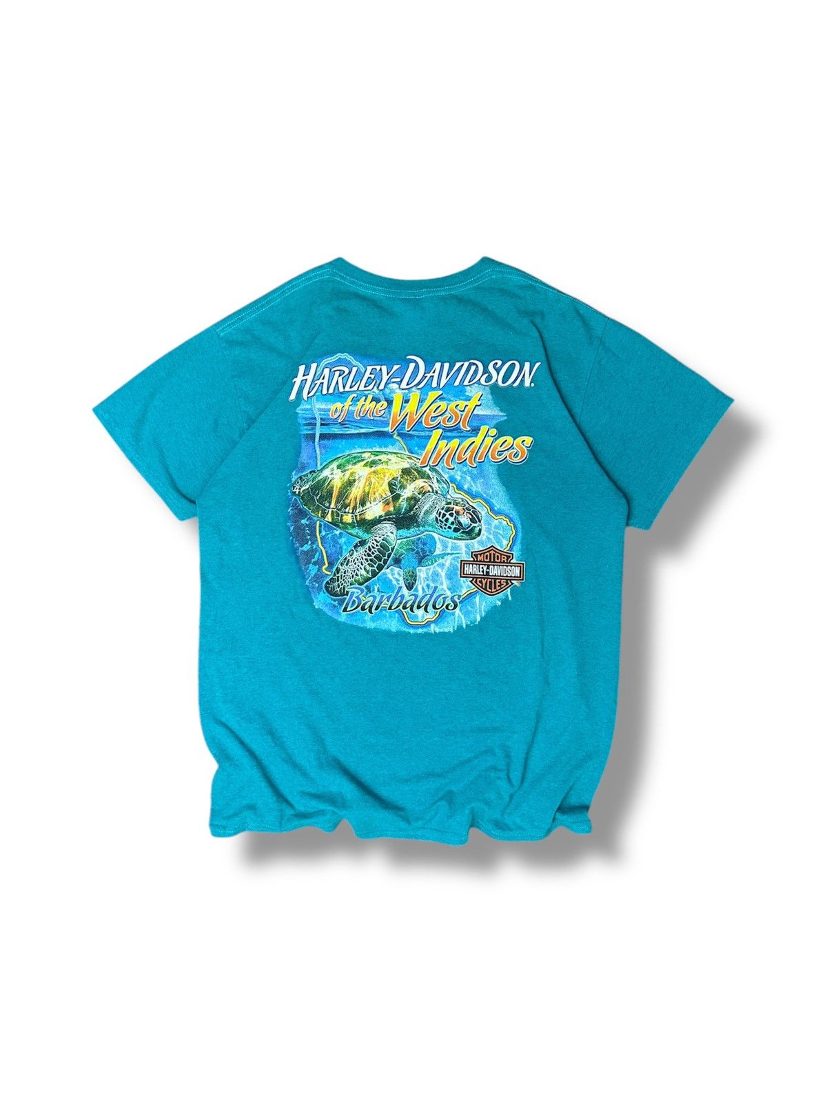Band Tees × Harley Davidson × Vintage Vintage Harley Davidson t-shirt teal rare Barbados M/L Size US L / EU 52-54 / 3 - 1 Thumbnail