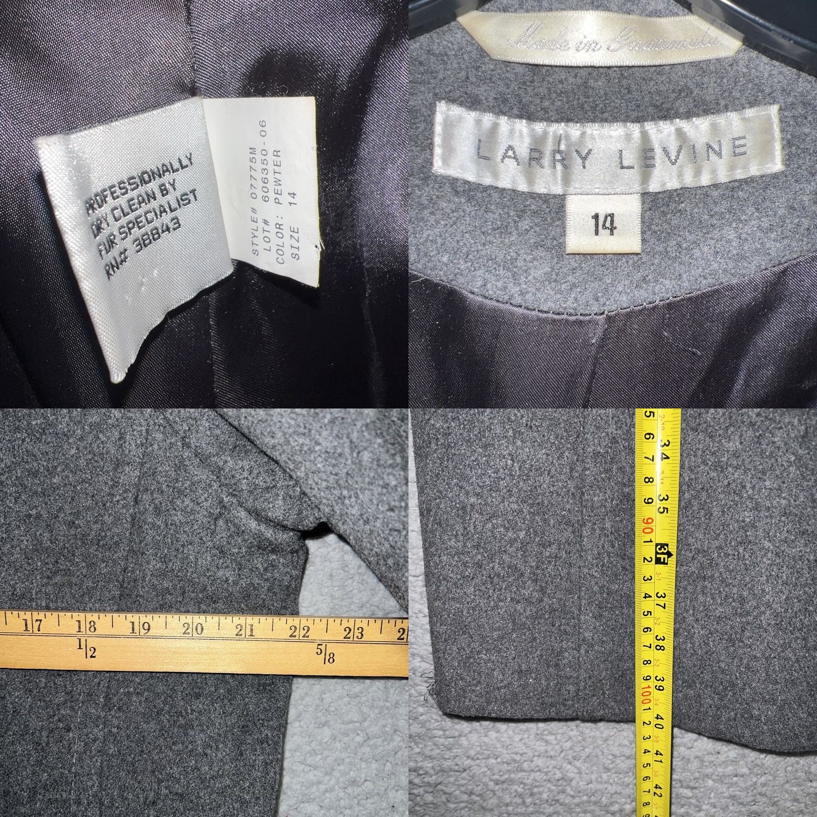 Vintage VINTAGE Larry Levine Over Coat Women's 14 Gray Wool Cashmere Blend Fur Collar Coat Size XL / US 12-14 / IT 48-50 - 7 Thumbnail