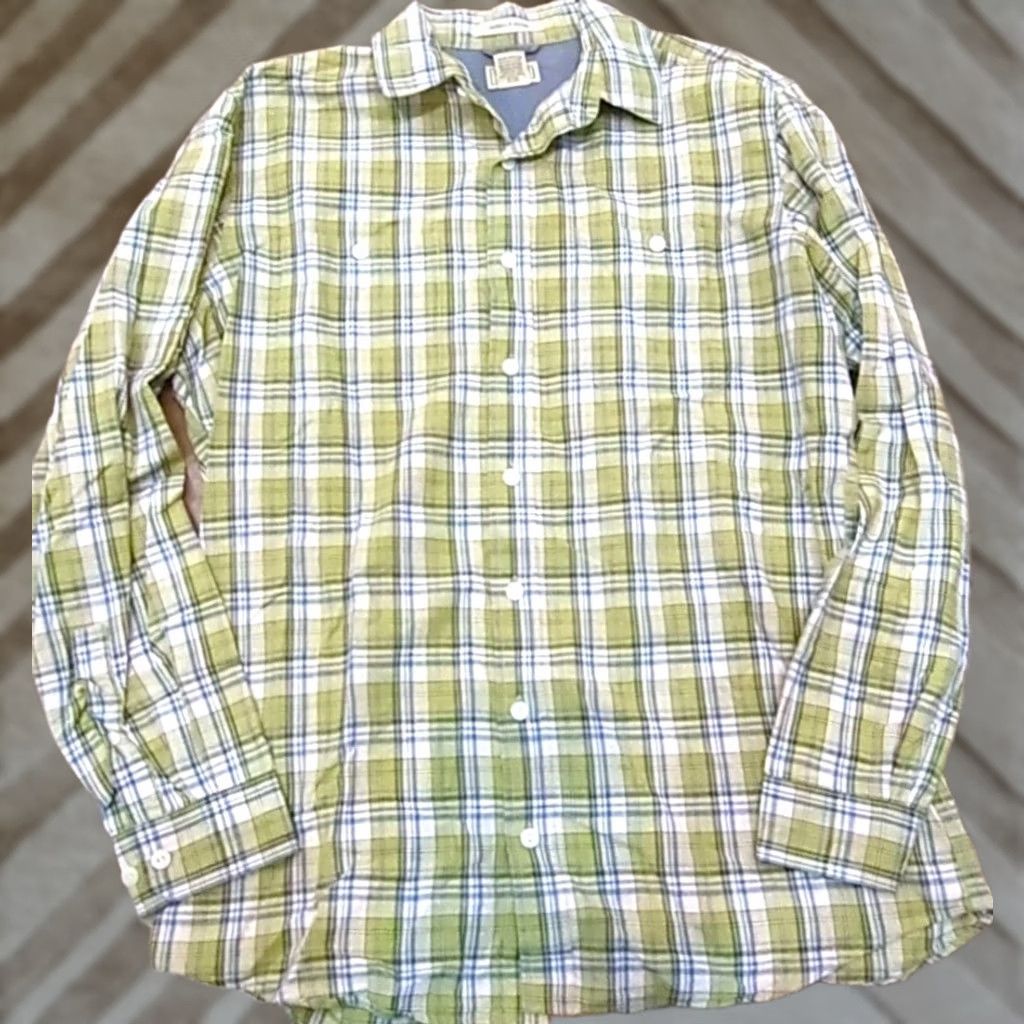 Vintage L.L. Bean Button-Up Shirt Green Plaid Large Tall Mens Shirt / Button-Down Collared Long Sleeve Cotton Spandex Size US L / EU 52-54 / 3 - 1 Thumbnail