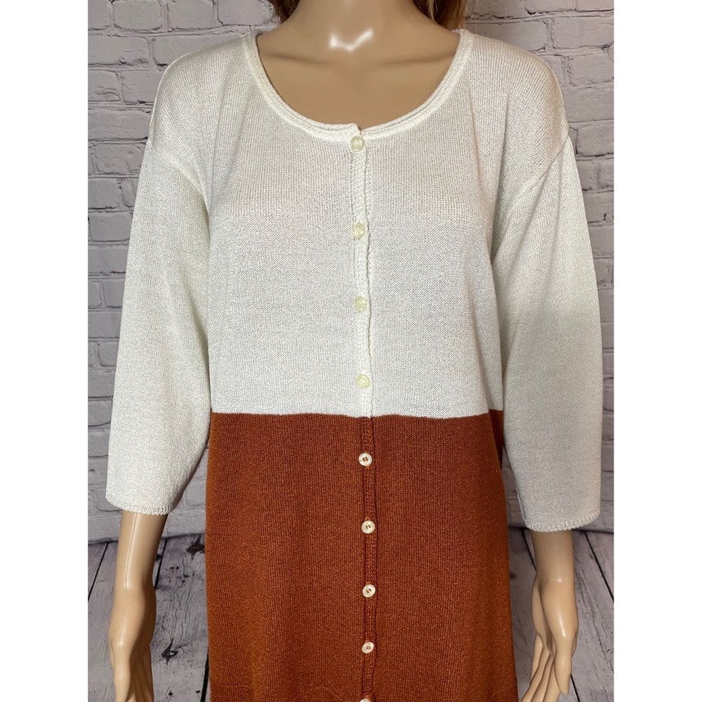 Other New Roni Biz Cotton Blend 3/4 Sleeve White Brown Cardigan S Size M / US 6-8 / IT 42-44 - 3 Thumbnail