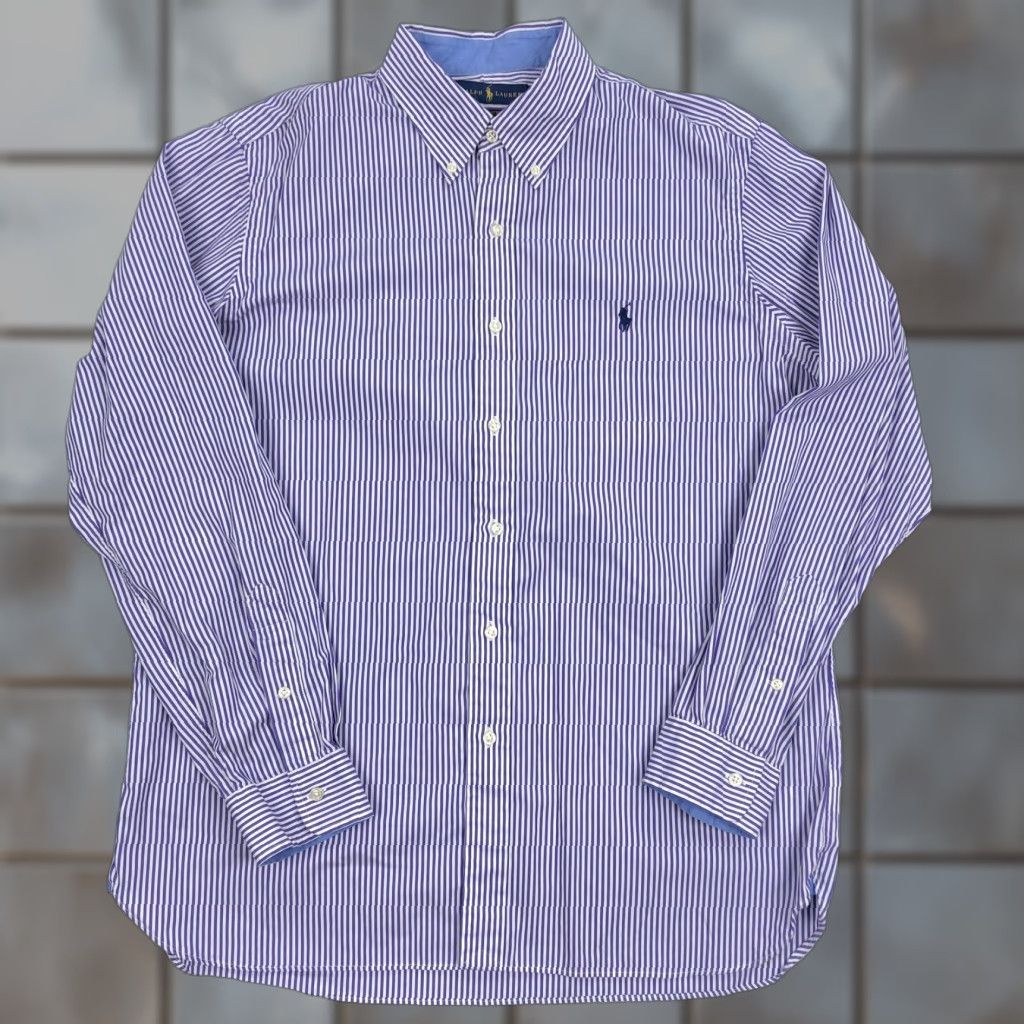 Ralph Lauren Ralph Lauren Shirt Button-Down Stripe Long Sleeve Purple White 100 Cotton L Womens? Mens? (adapt) Size US L / EU 52-54 / 3 - 1 Thumbnail