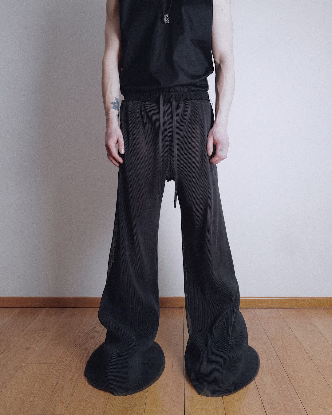 image of Handcrafted Plisse Double Layered Trackpants in Dark Gray, Men's (Size 32)