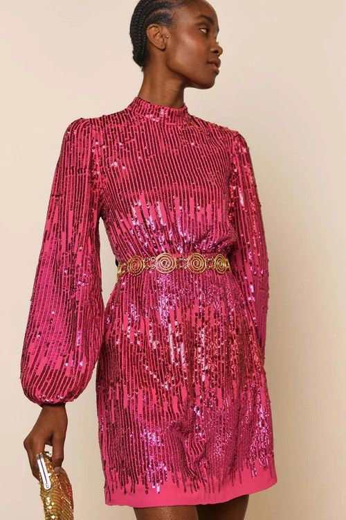 RIXO Lara Hot Pink Sequin by RIXO Size S / US 4 / IT 40 - 1 Thumbnail