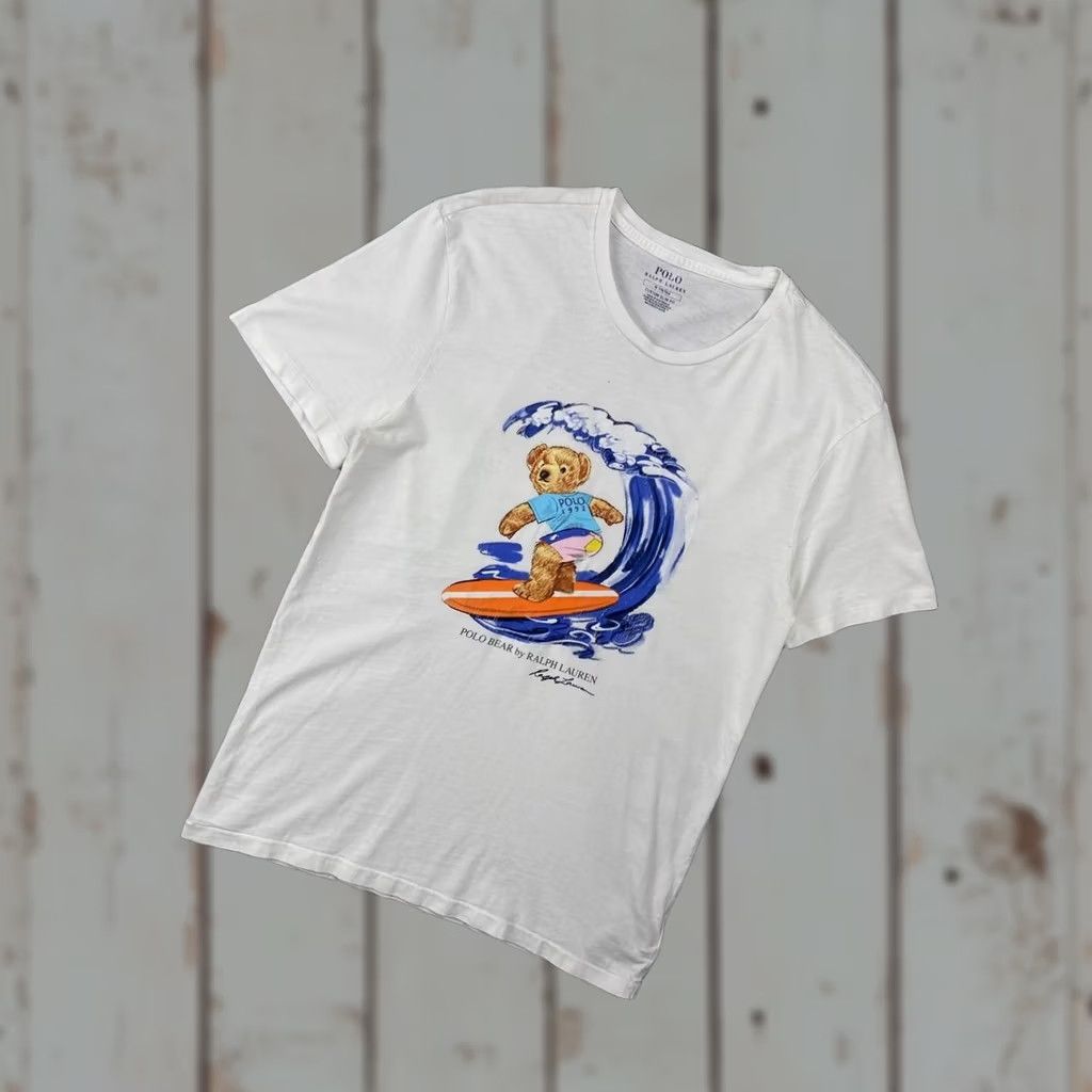 Polo Ralph Lauren Polo Ralph Lauren T-Shirt Men Size M White Polo Bear Surfing Big Log Size US M / EU 48-50 / 2 - 1 Thumbnail