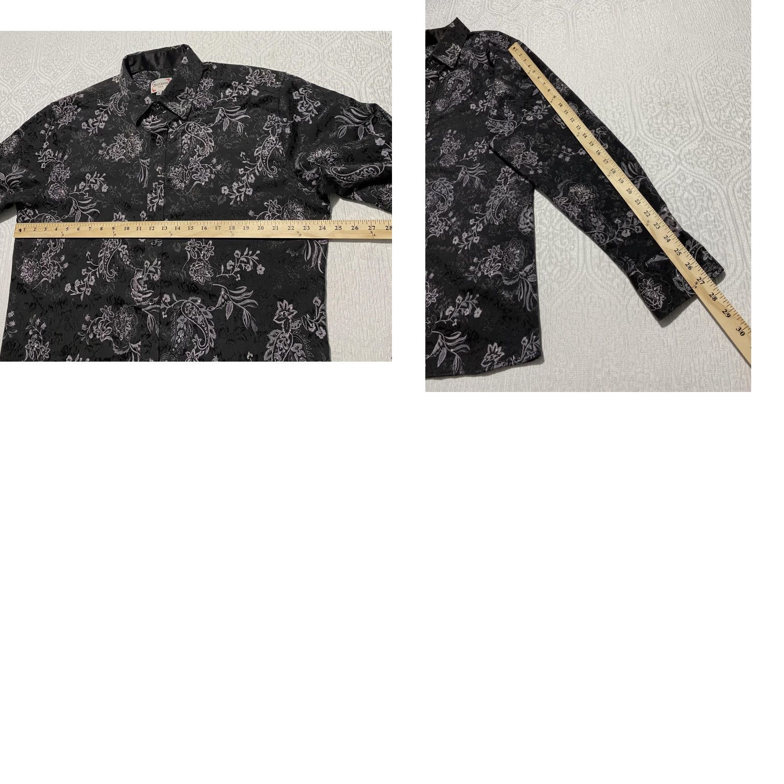 Vintage Ace Of Diamond Shirt Mens 2XL Black Floral Paisley Stretch Dress Long Sleeve Shirt Size 48R - 8 Thumbnail